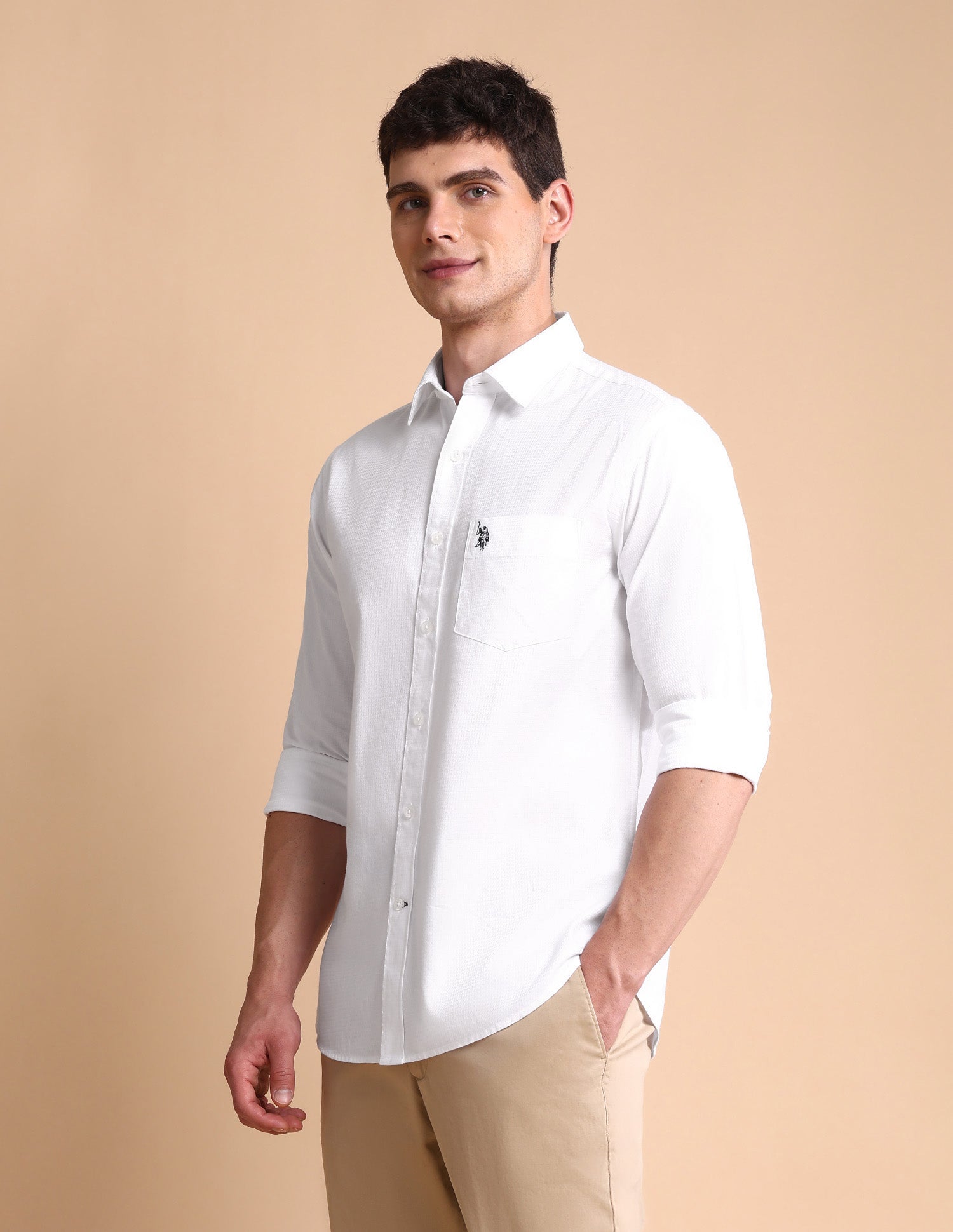 Pure Cotton Tailored Fit Shirt White - U.S. POLO ASSN. | Large