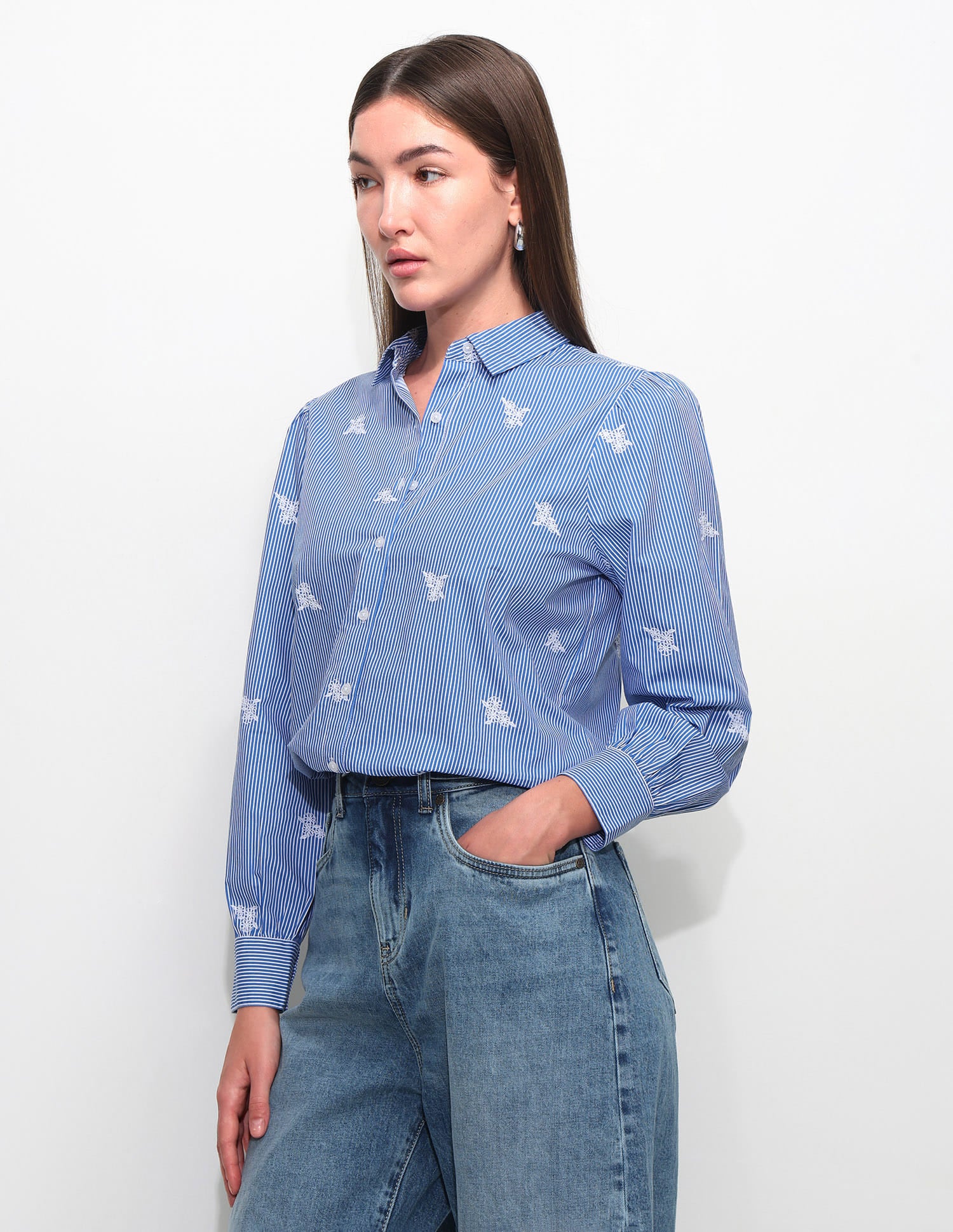 Relaxed Striped Shirt With Embroidery Blue - U.S. Polo Assn. India | Large