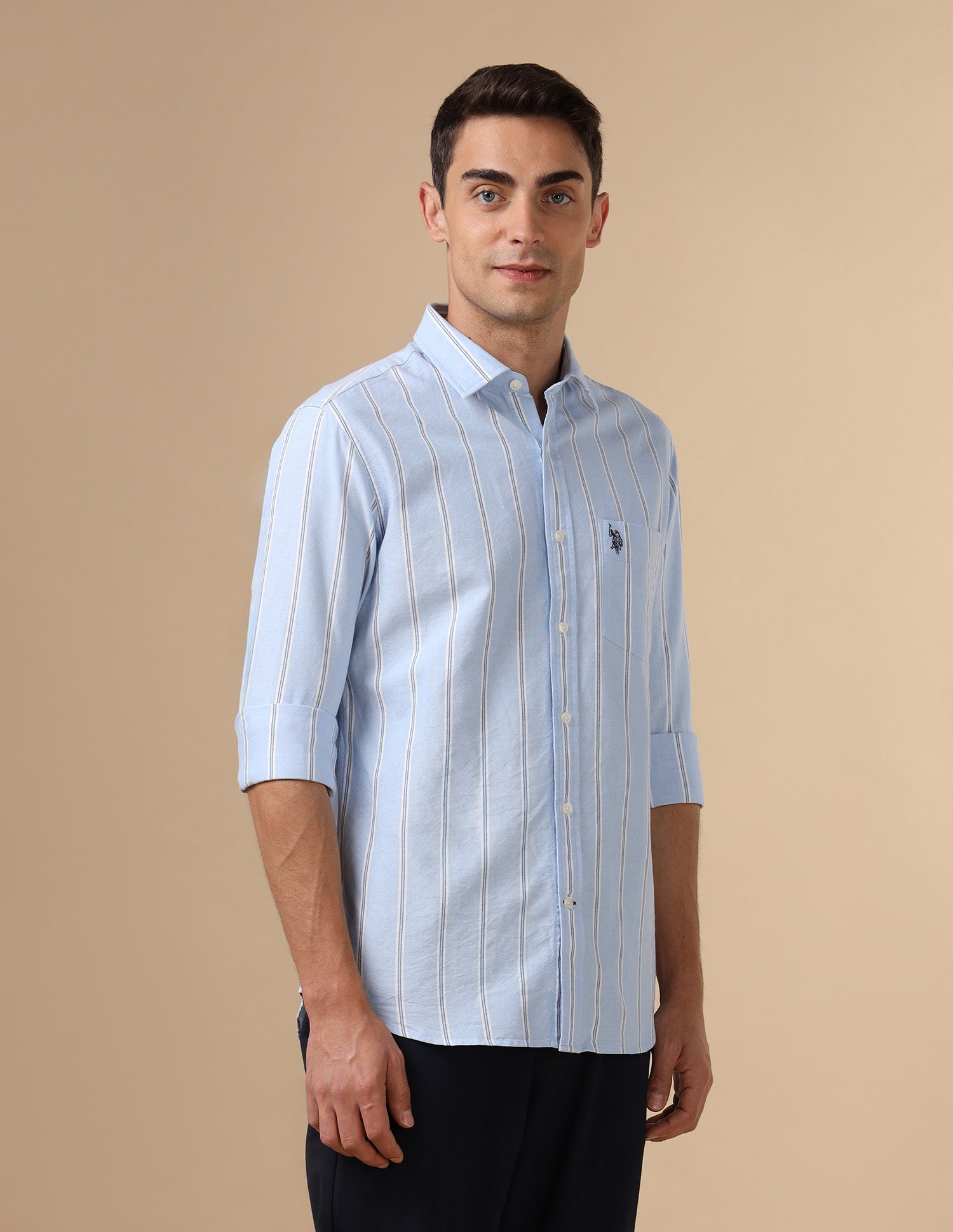Pure Cotton Tailored Fit Shirt Light Blue - U.S. Polo Assn. India | Large