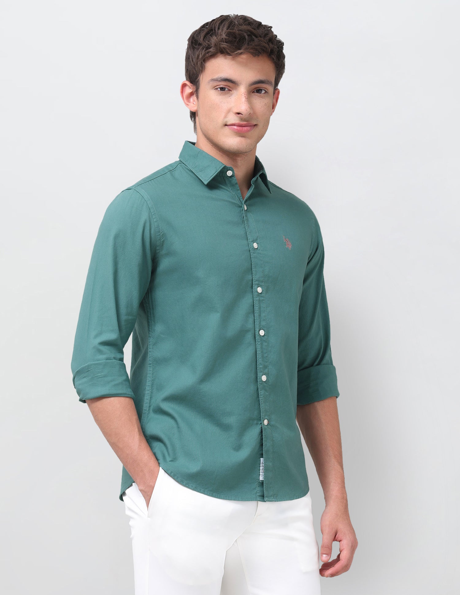 Solid Tailored Fit Shirt Green - U.S. Polo Assn. India | Large