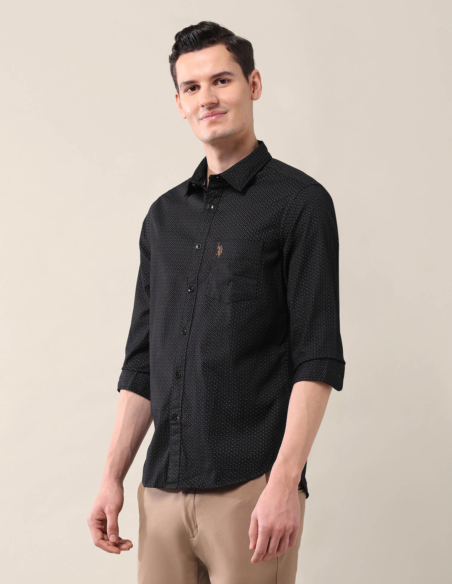 All-Over Printed Tailored Fit Shirt Black - U.S. Polo Assn. India | Large