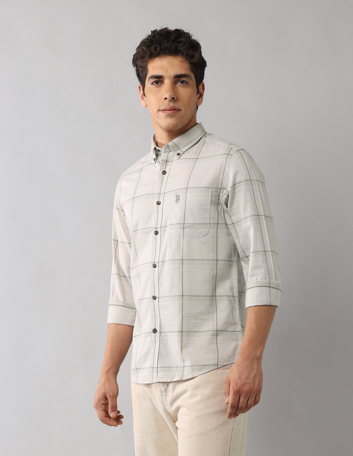 Regular Fit Windowpane Checked Shirt Khaki - U.S. Polo Assn. India | Large