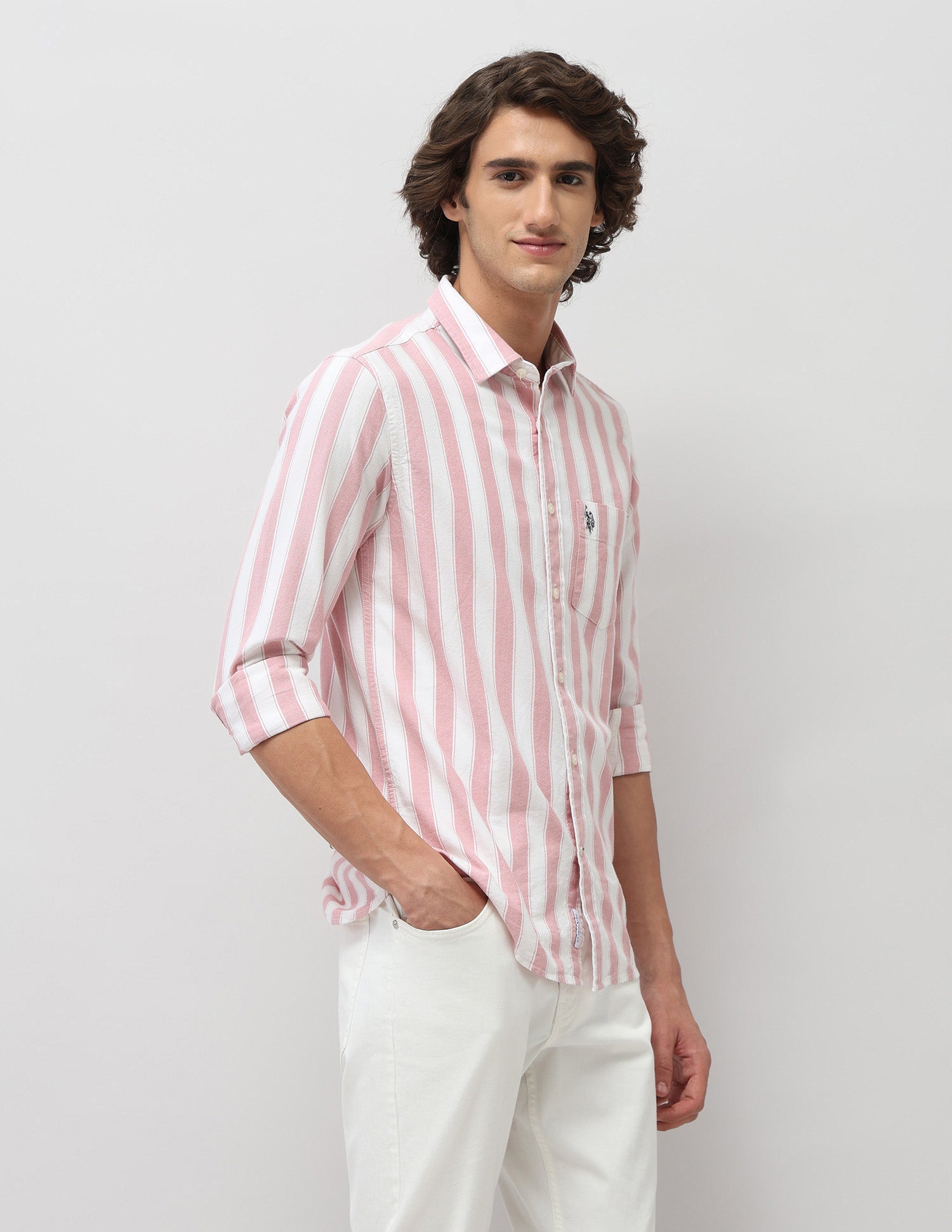 Vertical Striped Tailored Fit Shirt Orange - U.S. Polo Assn. India | Large