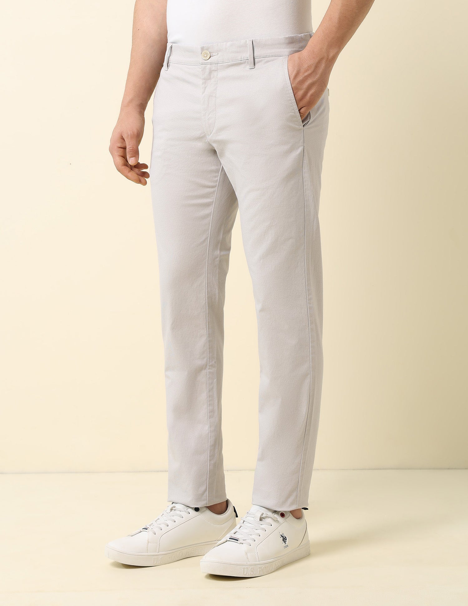Denver Slim Fit Satin Print Trousers Light Grey - U.S. Polo Assn. India | Large