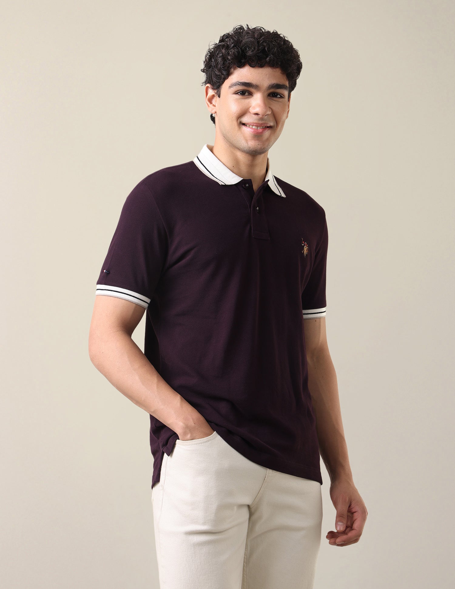 Solid Slim Fit Polo Shirt Purple - U.S. Polo Assn. India | Large