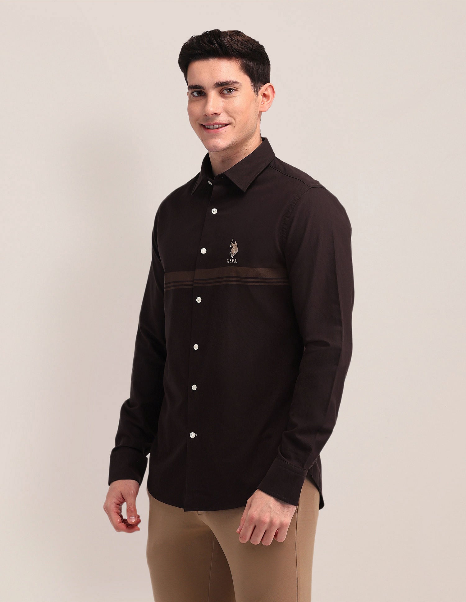 Tailored Fit Oxford Striped Shirt Brown - U.S. POLO ASSN. | Large