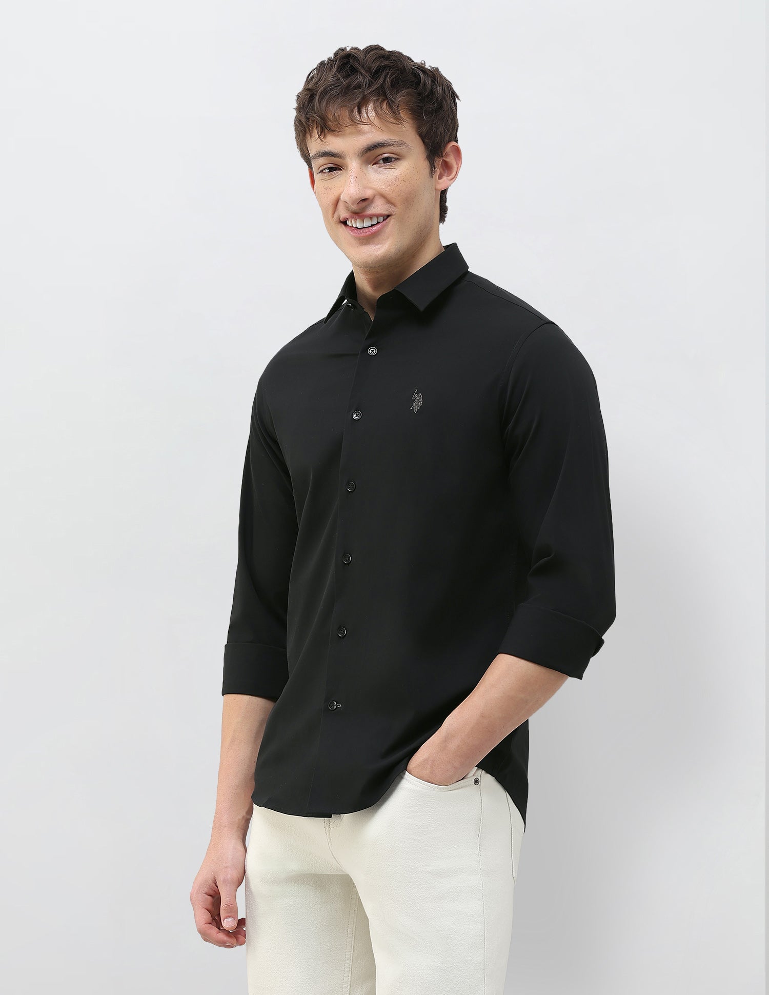 Solid Regular Fit Shirt Black - U.S. Polo Assn. India | Large