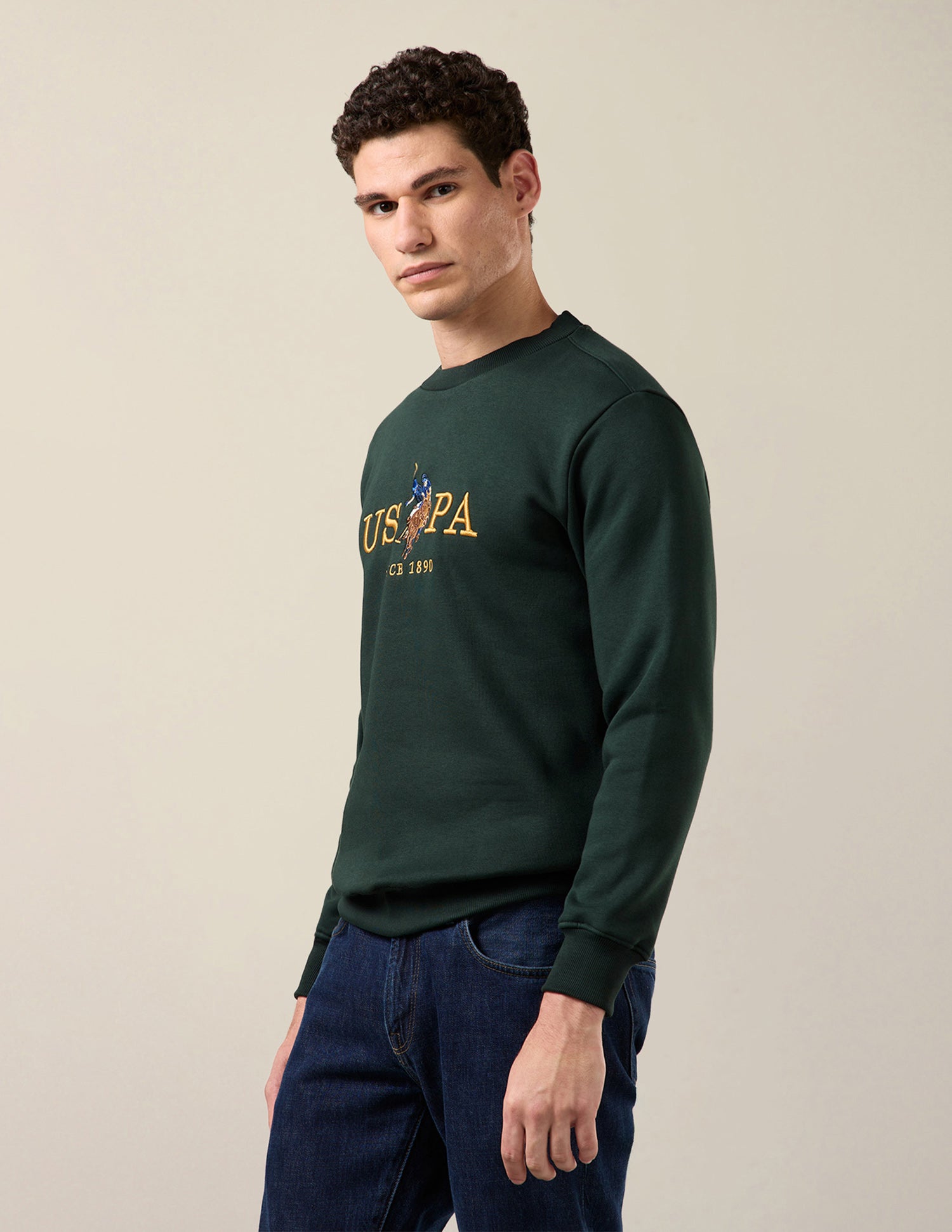 Brand Embroidered Slim Fit Sweatshirt Dark Green - U.S. Polo Assn. India | Large
