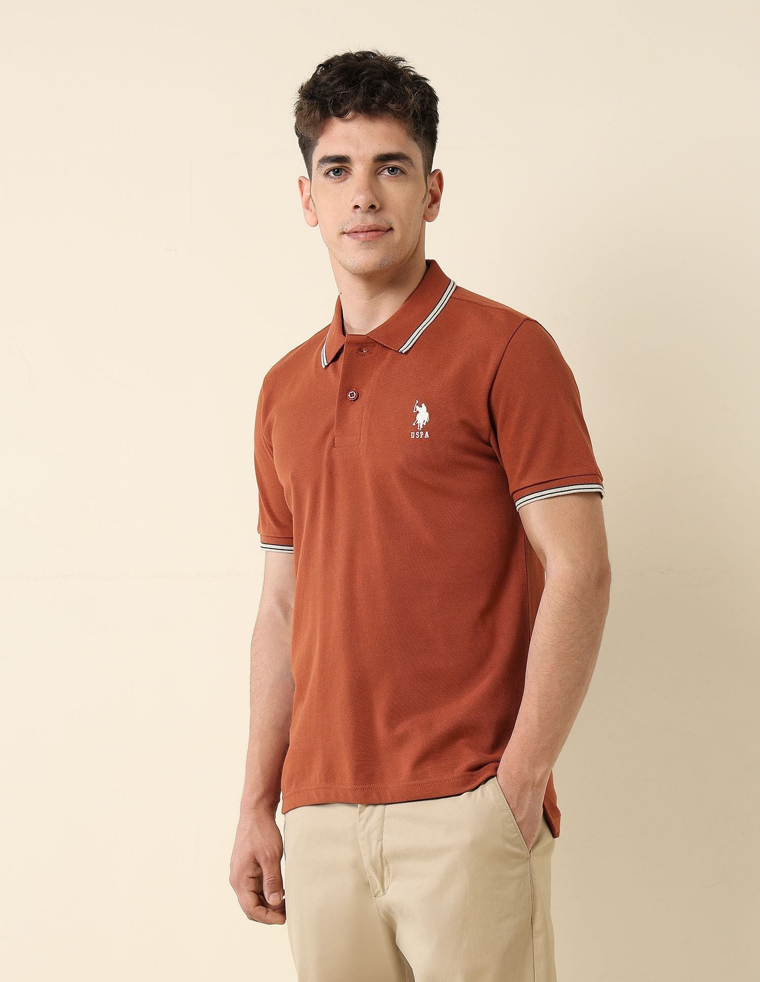 Solid Slim Fit Polo Shirt Rust - U.S. Polo Assn. India | Large