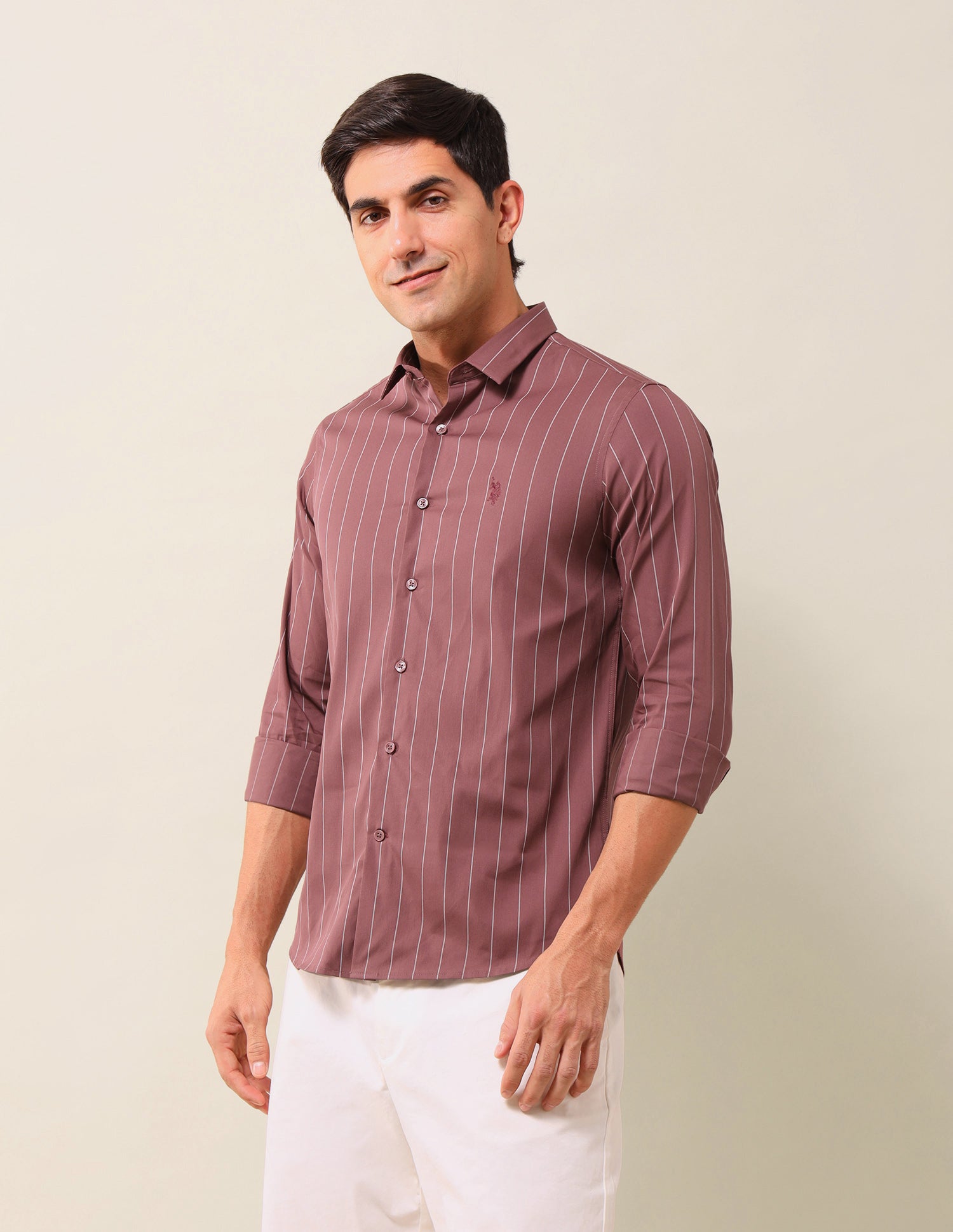 Vertical Striped Tailored Fit Shirt Dark Pink - U.S. Polo Assn. India | Large