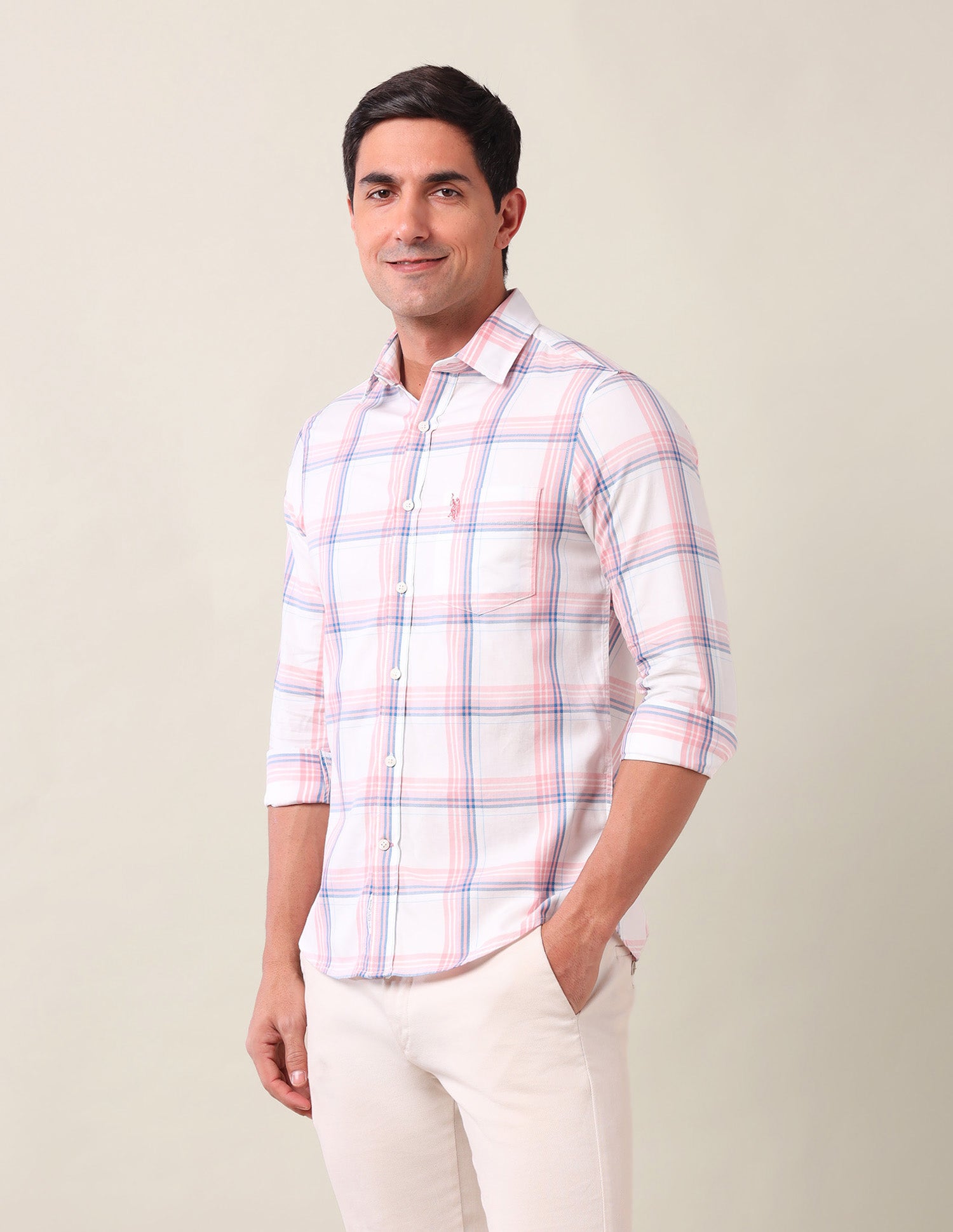 Tailored Fit Dupplin Checked Shirt Light Pink - U.S. POLO ASSN. | Large