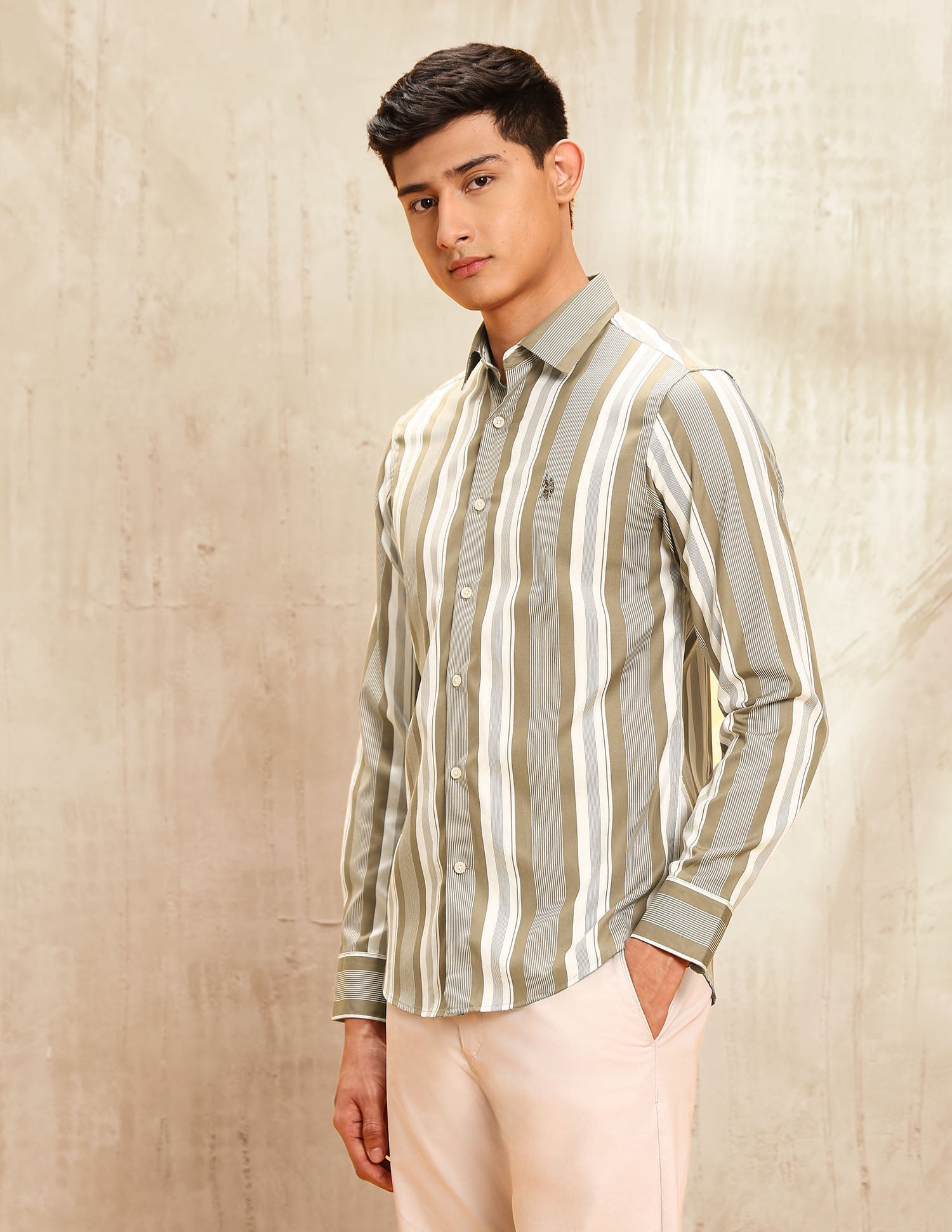 Poplin Vertical Striped Shirt Khaki - U.S. POLO ASSN. | Large