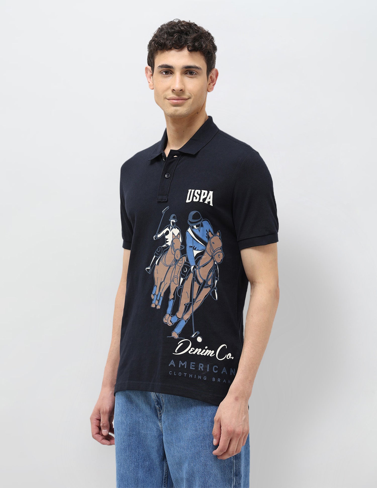 Graphic Printed Muscle Fit Polo shirt Navy - U.S. POLO ASSN. | Large