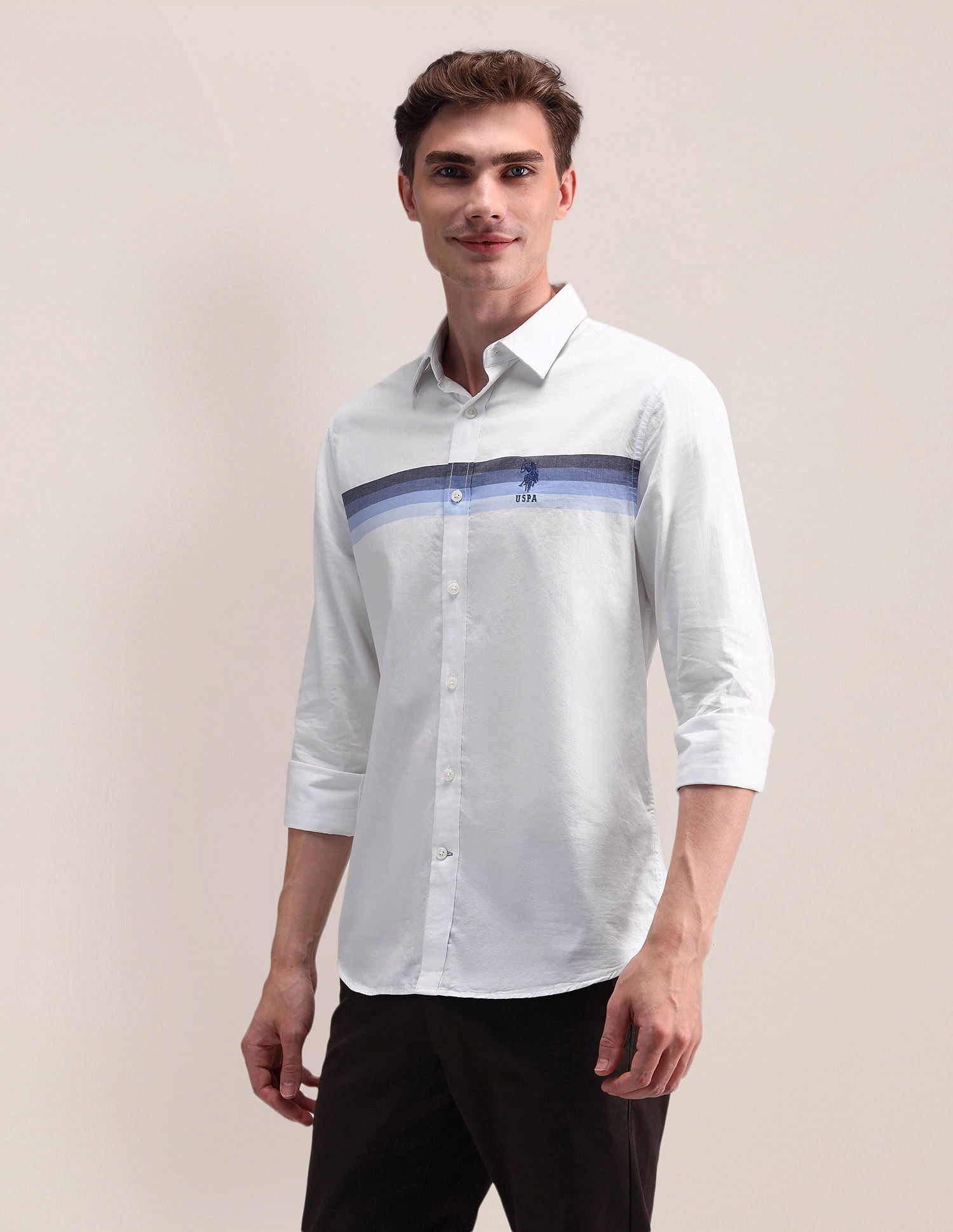 Engineered Stripe Pure Cotton Shirt White - U.S. Polo Assn. India | Large