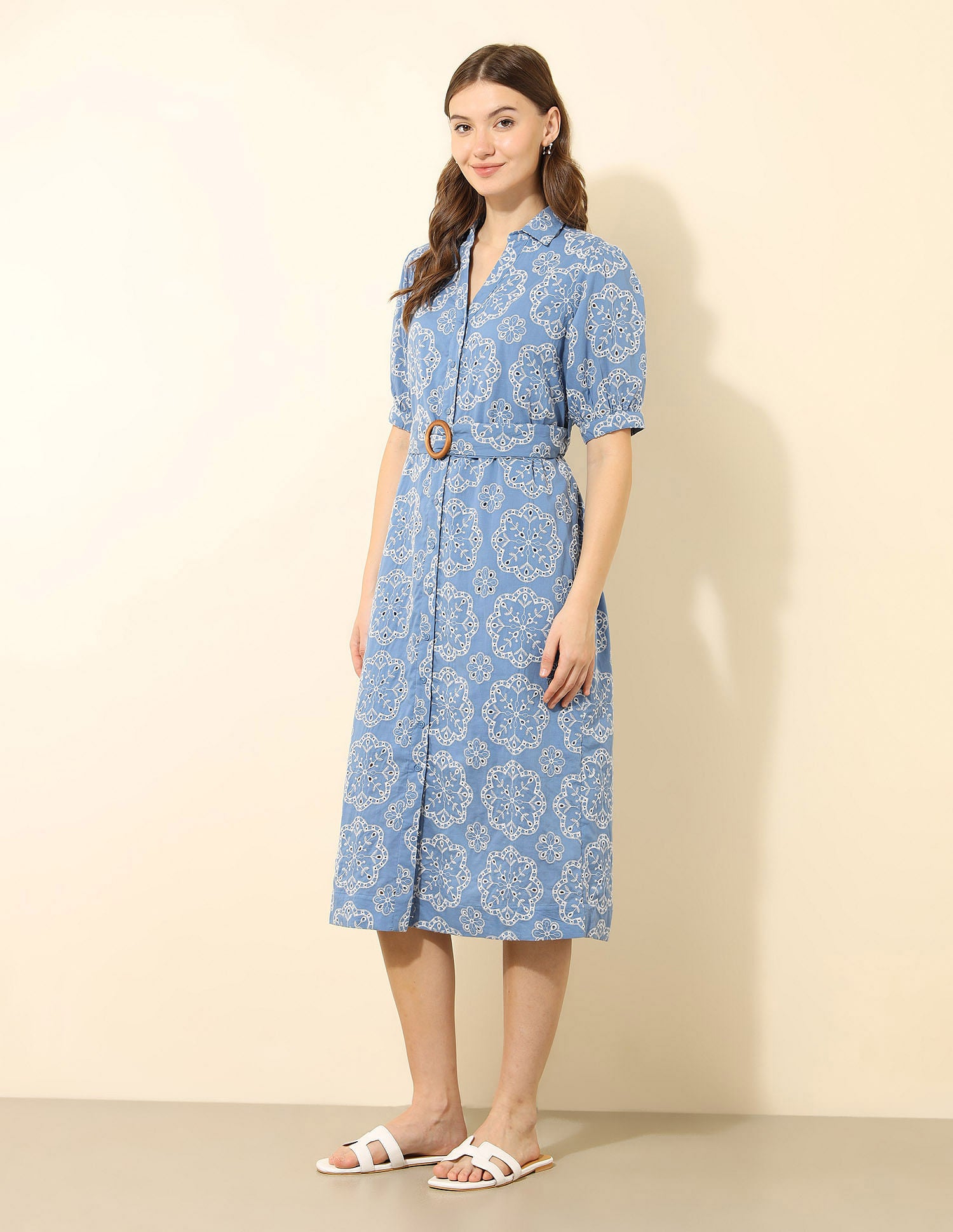 Schiffli Midi Shirt Dress Blue - U.S. Polo Assn. India | Large