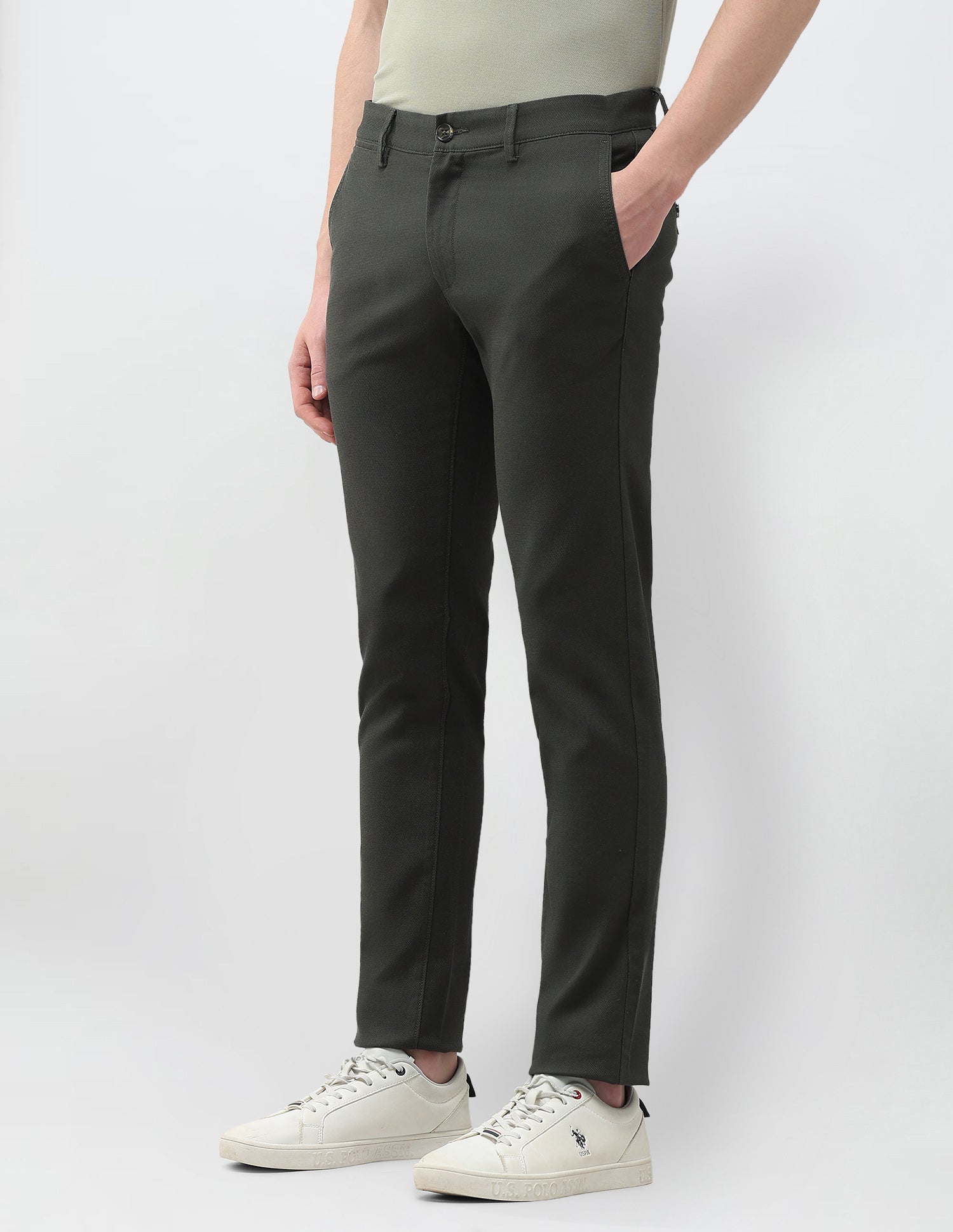 Denver Slim Fit Satin Trousers Dark Olive - U.S. Polo Assn. India | Large