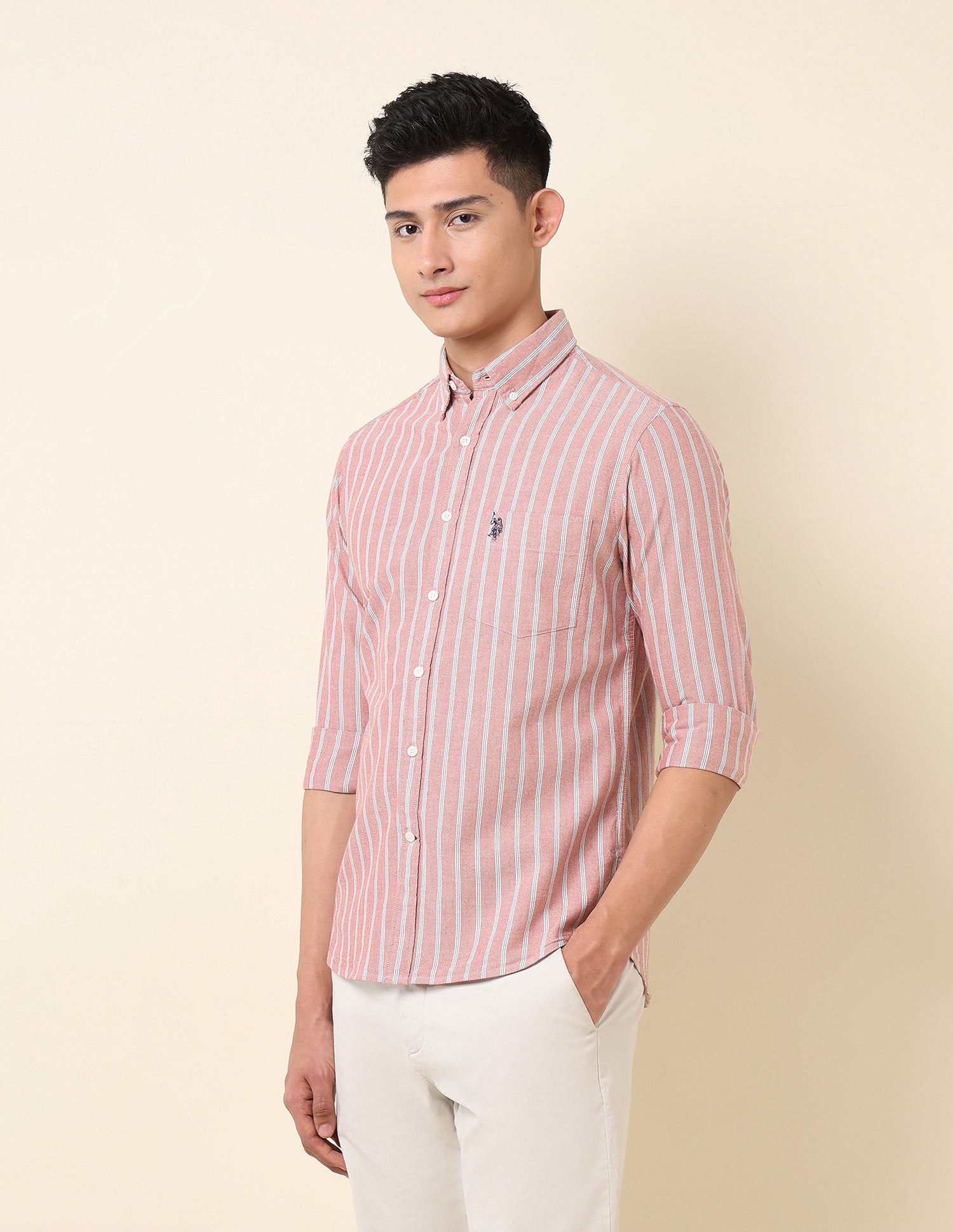 Vertical Striped Oxford Button-Down Shirt Rust - U.S. Polo Assn. India | Large