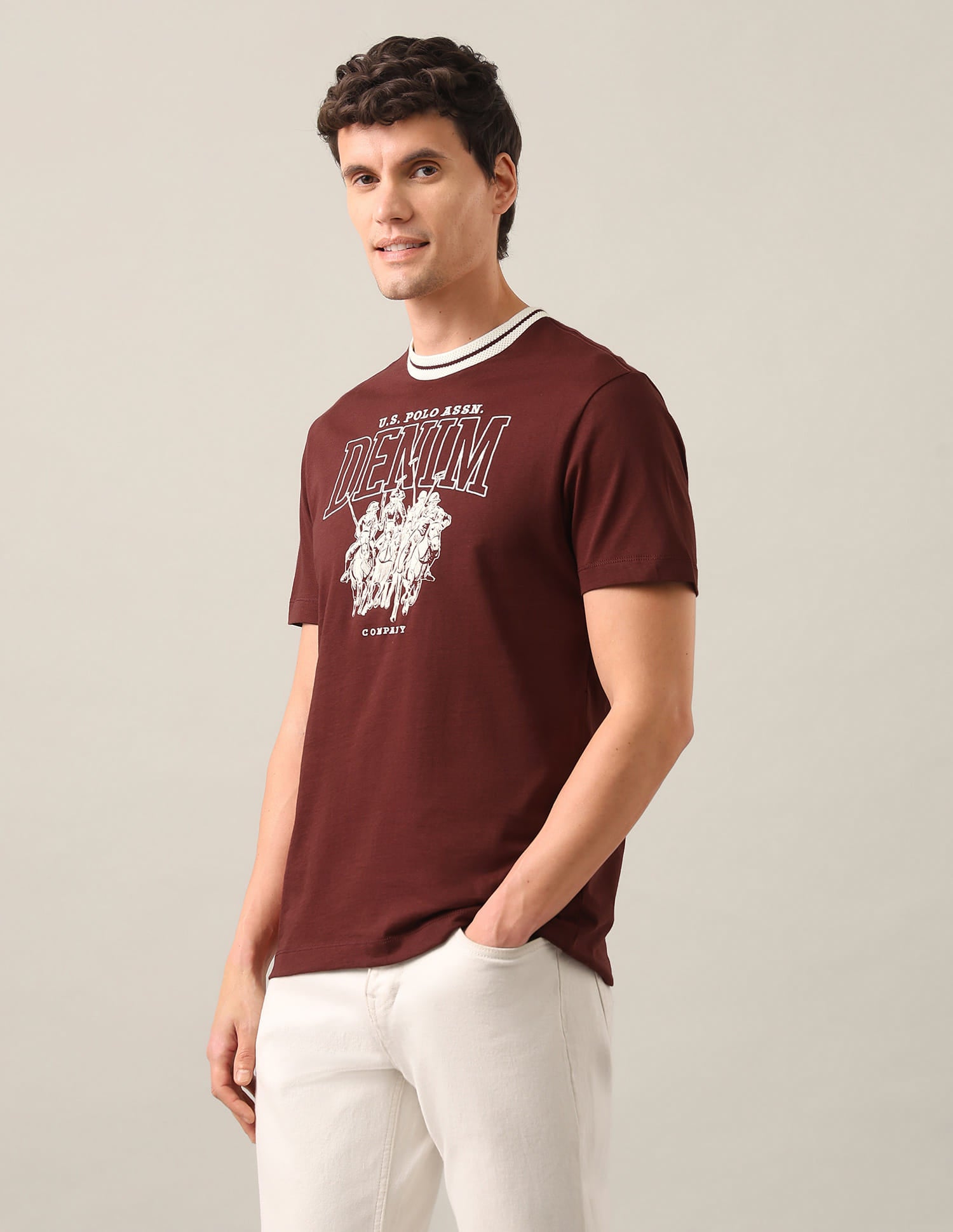 Graphic Brand Printed Slim Fit T-Shirt Brown - U.S. Polo Assn. India | Large