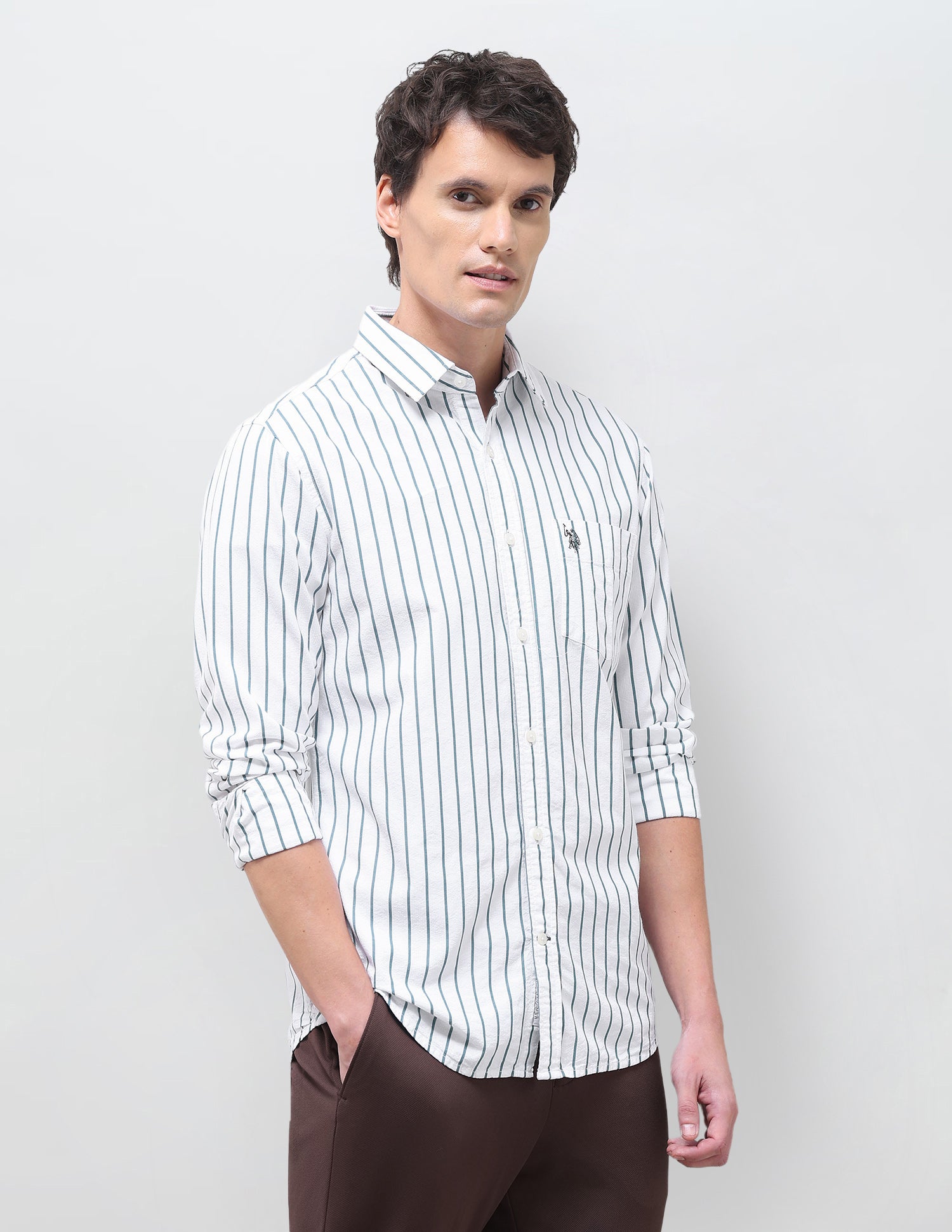 Vertical Striped Tailored Fit Shirt White - U.S. Polo Assn. India | Large