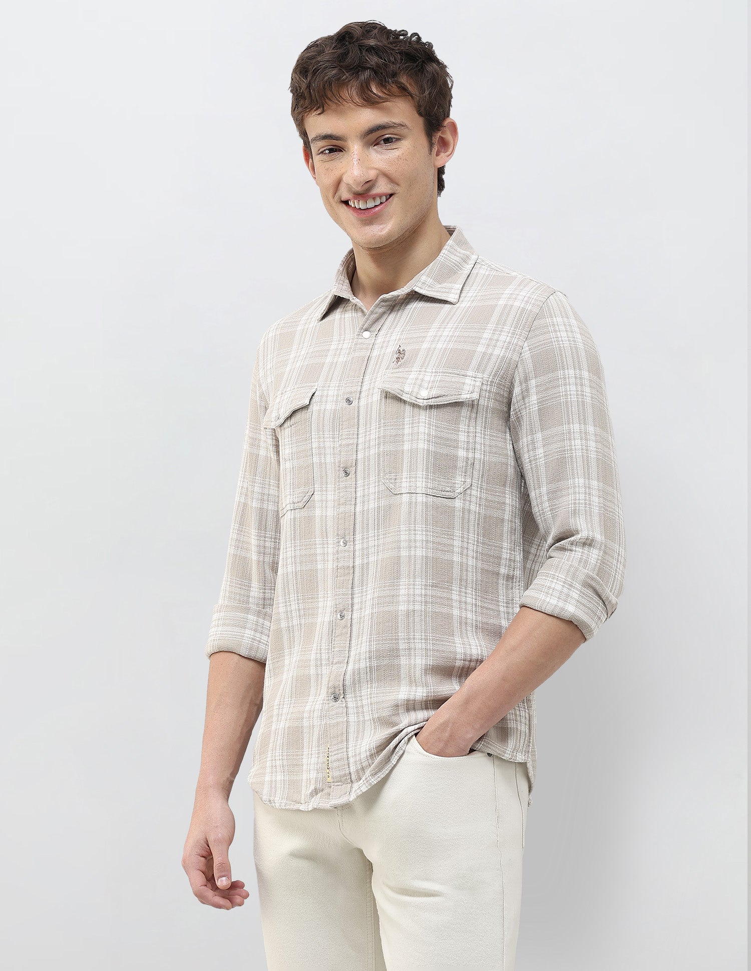 Tartan Checked Dobby Shirt Khaki - U.S. Polo Assn. India | Large