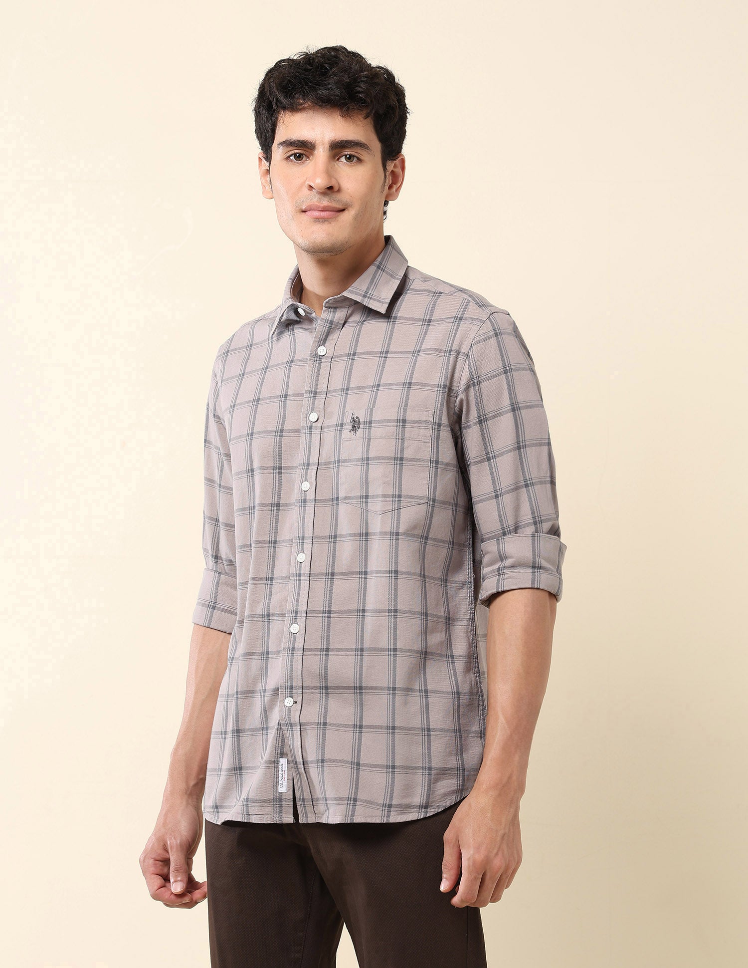 Grid Tattersall Checked Tailored Fit Shirt Grey - U.S. Polo Assn. India | Large