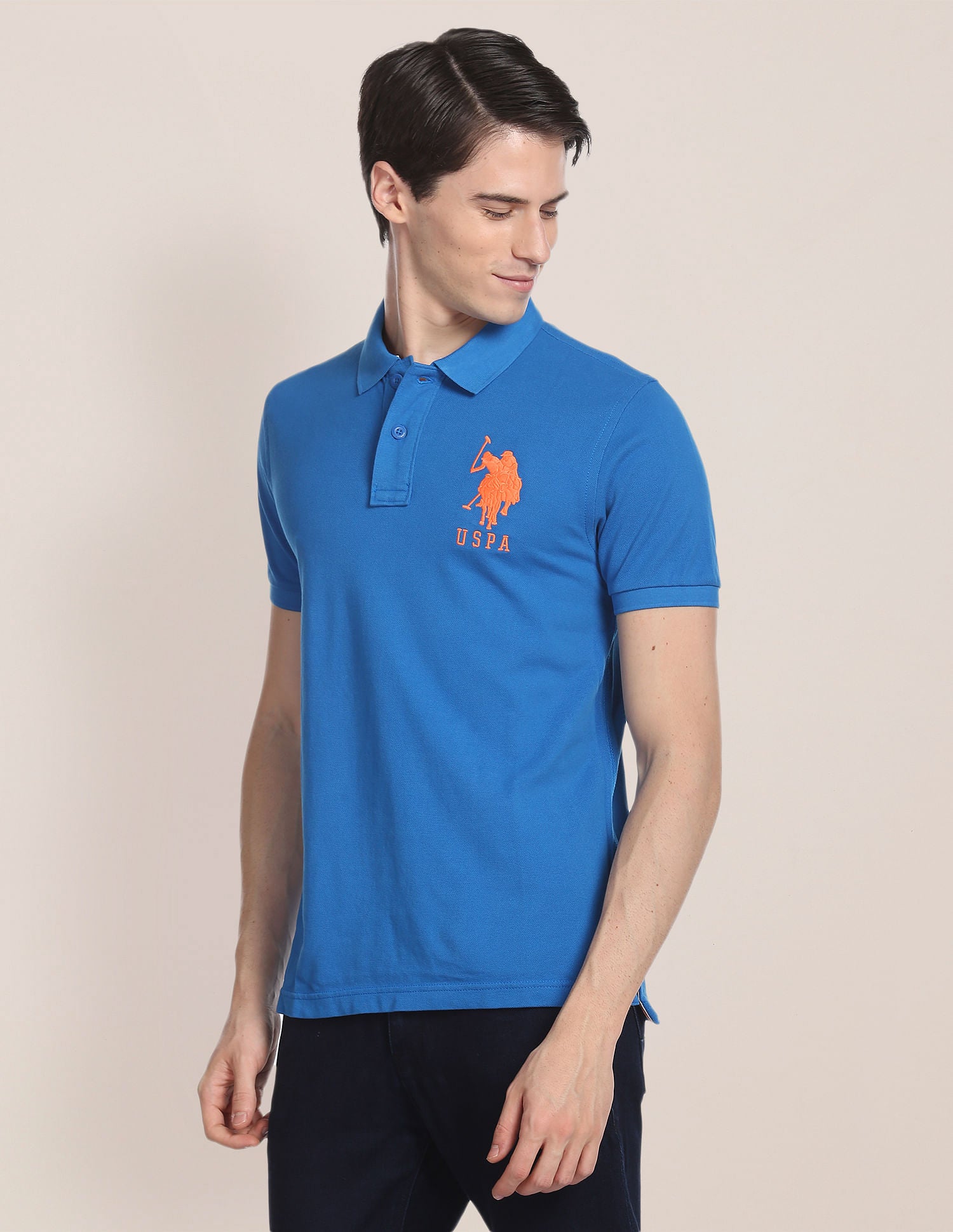 Compact Cotton Logo Polo Shirt Dark Blue - U.S. Polo Assn. India | Large