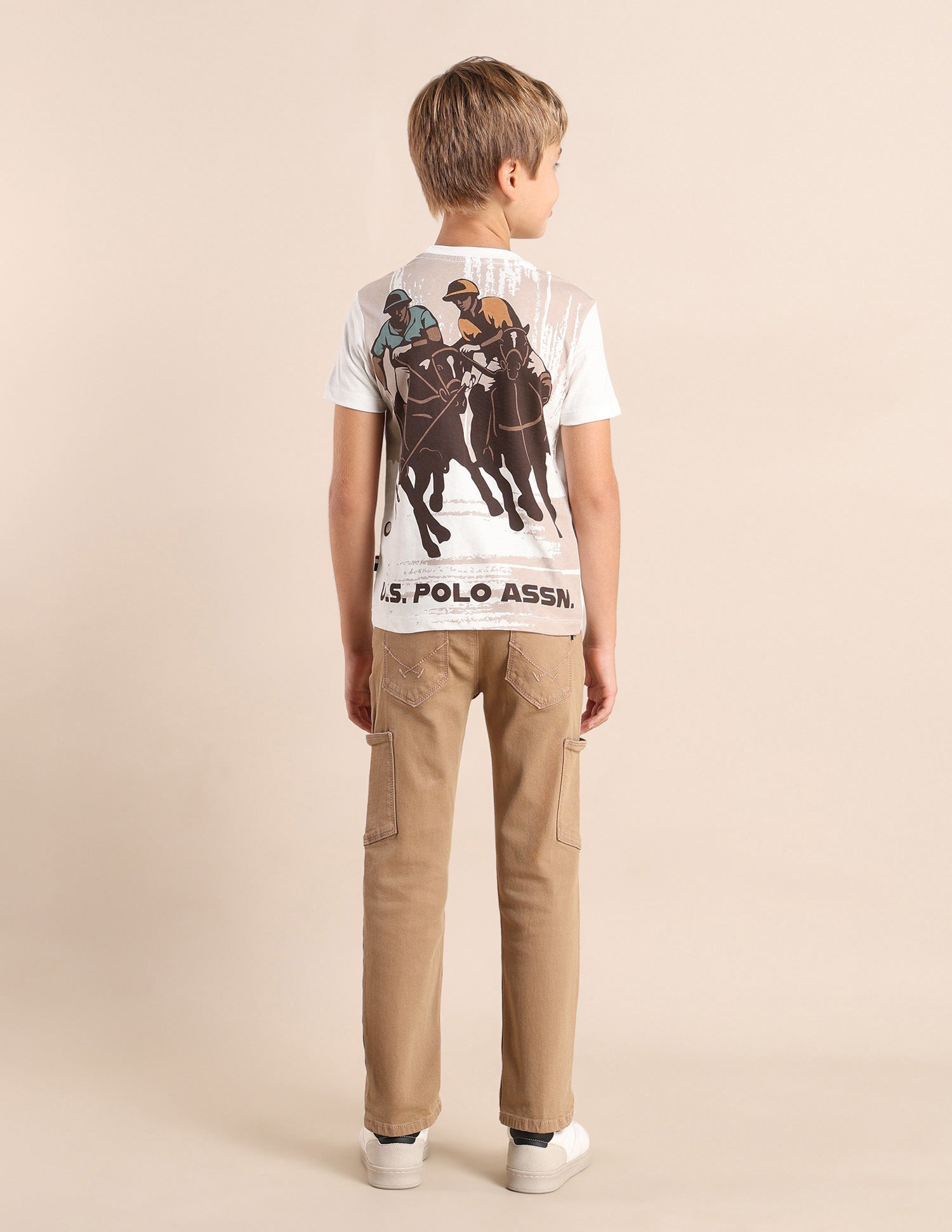 Boys Brand Printed Regular Fit T-Shirt Off White - U.S. POLO ASSN. | Large