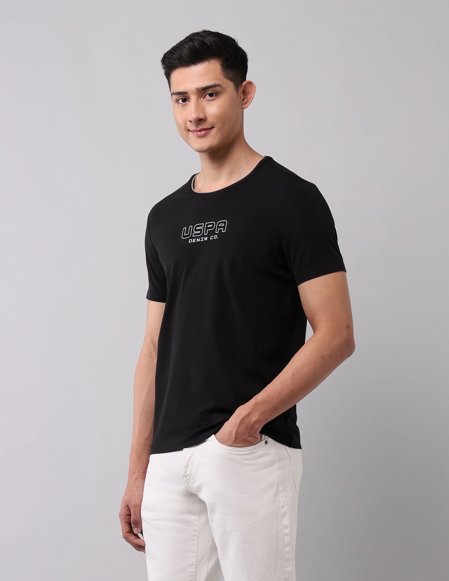 Brand Embossed Muscle Fit T-Shirt Black - U.S. Polo Assn. India | Large
