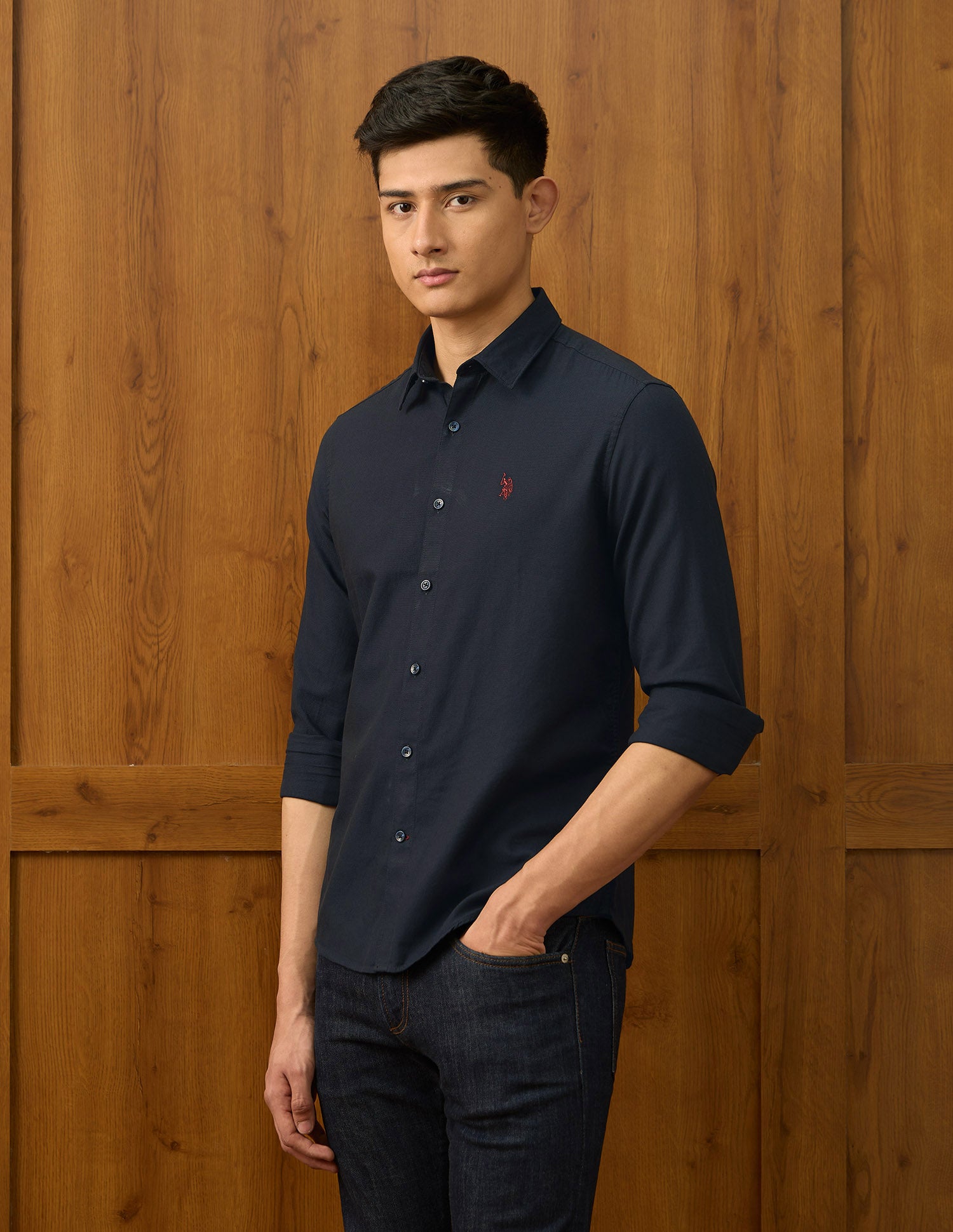 Textured Dobby Varsity Shirt Navy - U.S. POLO ASSN. | Large