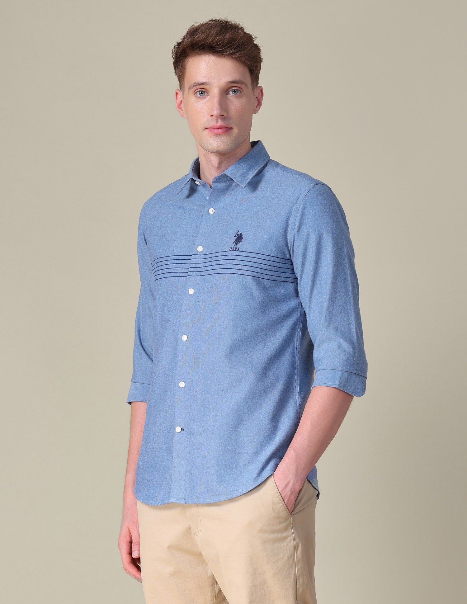 Horizontal Striped Tailored Fit Shirt Mid Blue - U.S. POLO ASSN. | Large