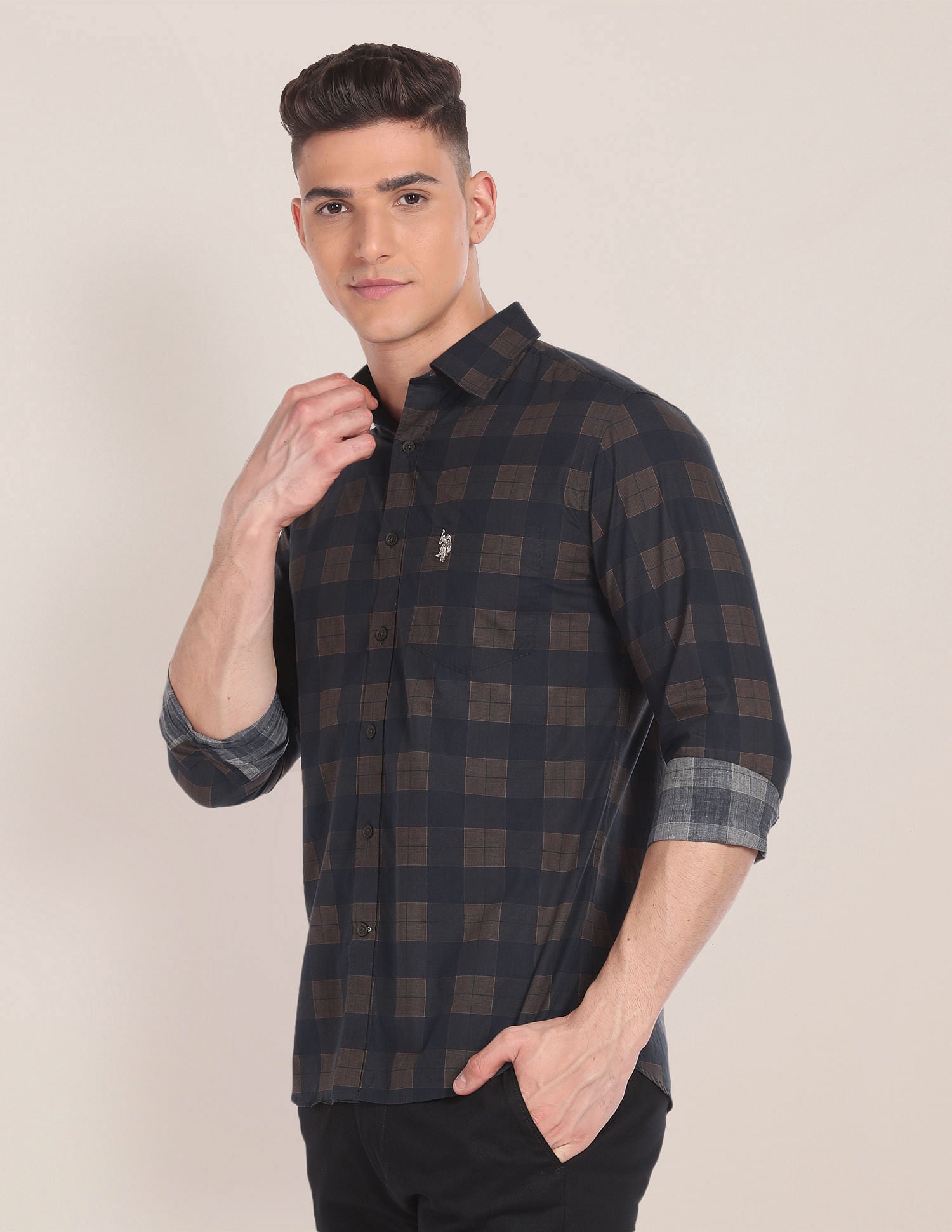 Tartan Check Cotton Shirt Black - U.S. Polo Assn. India | Large