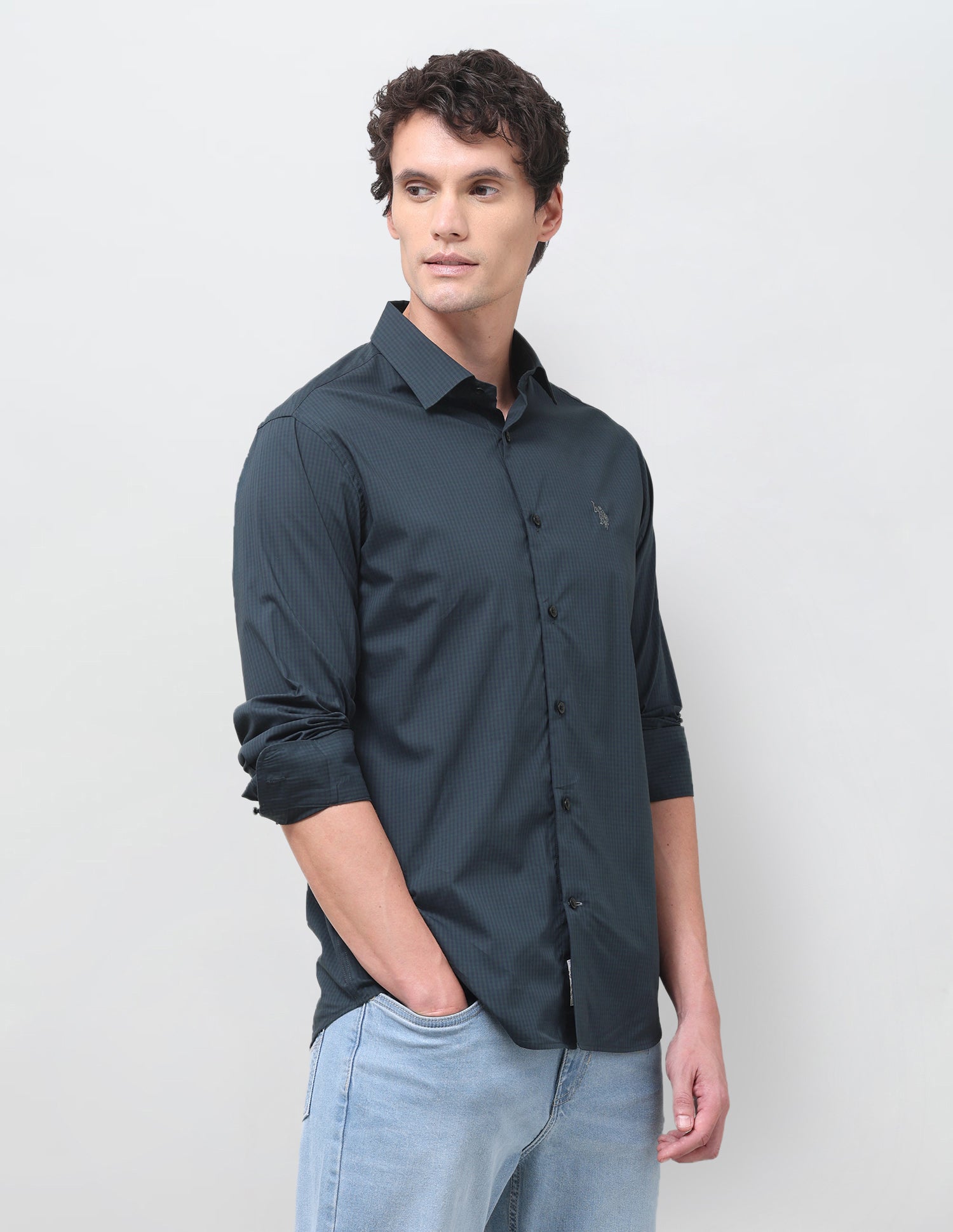 Vertical Striped Poplin Shirt Teal - U.S. Polo Assn. India | Large