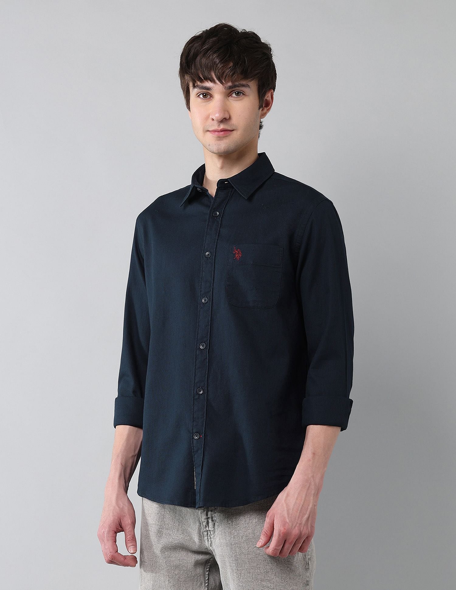 Solid Waffle Dobby Shirt Navy - U.S. Polo Assn. India | Large