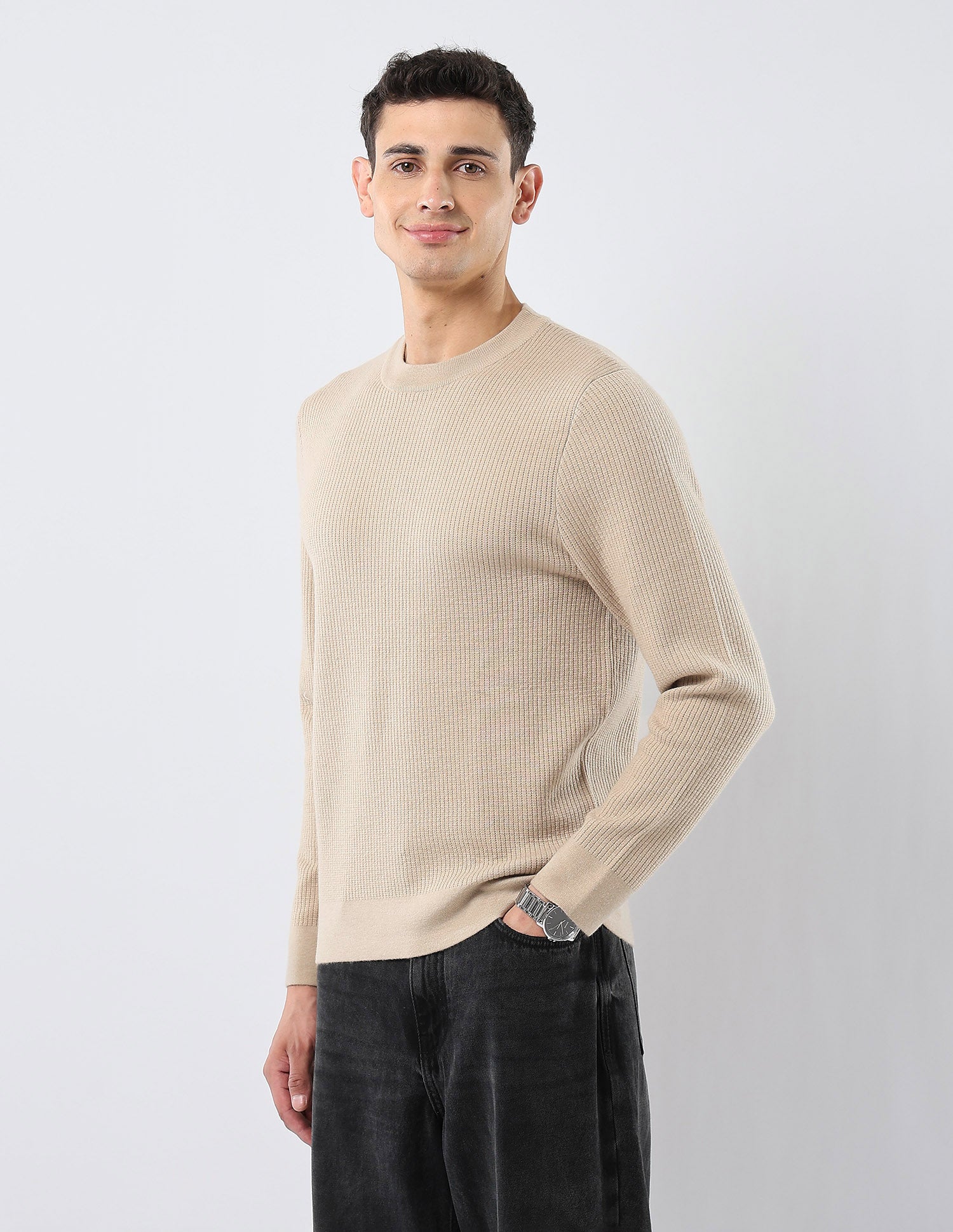 Patterned Knit Regular Fit Sweater Beige - U.S. POLO ASSN. | Large