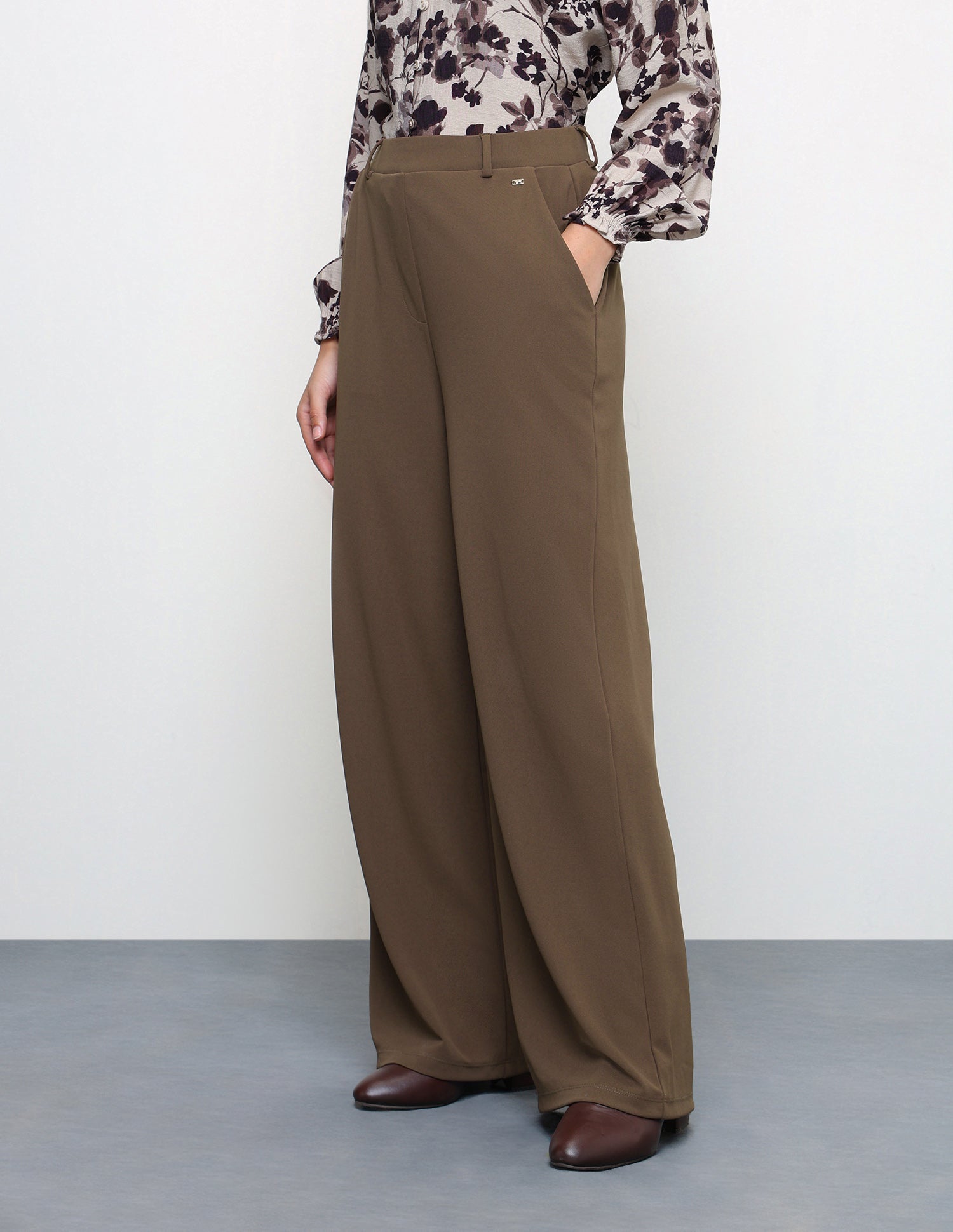 Wide Leg Fit High Rise Trousers Light Brown - U.S. Polo Assn. India | Large