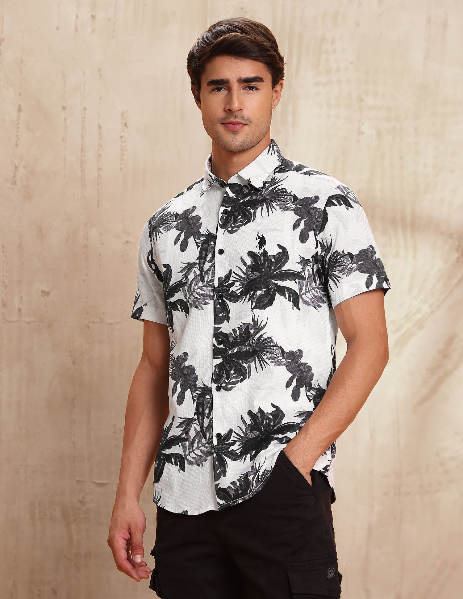 Slim Fit Floral Printed Shirt White - U.S. POLO ASSN. | Large