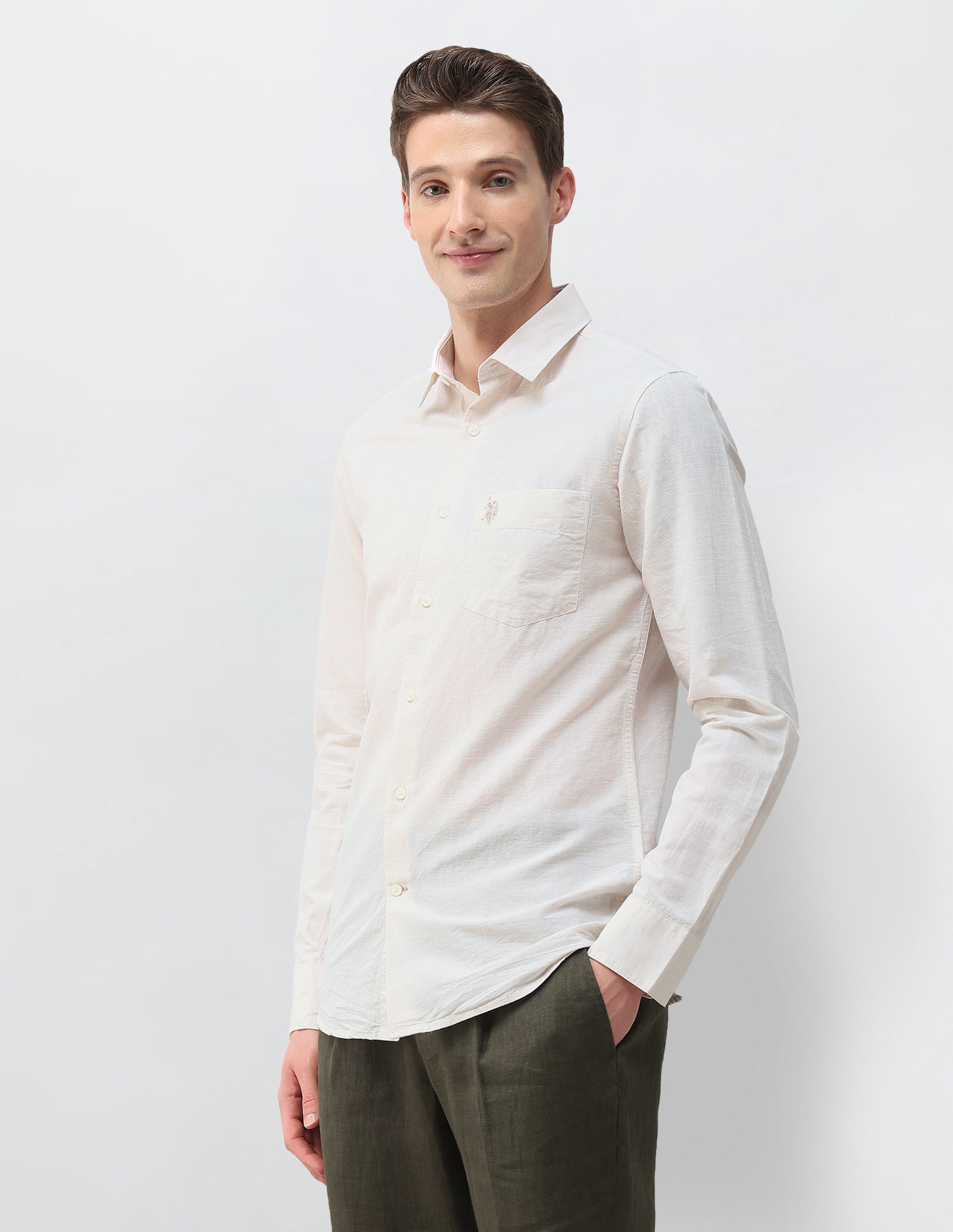 Solid Regular Fit Shirt Ivory - U.S. Polo Assn. India | Large