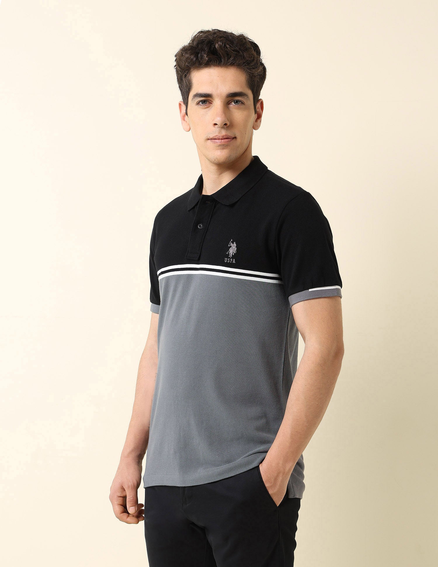 Colourblocked Modern Monochrome Polo Shirt Black - U.S. Polo Assn. India | Large