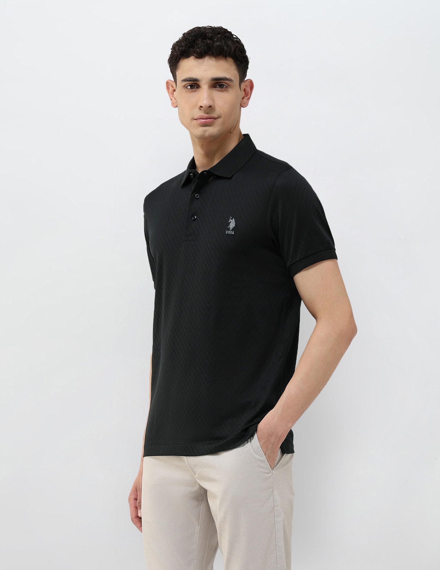 Textured Slim Fit Polo Shirt Black - U.S. POLO ASSN. | Large