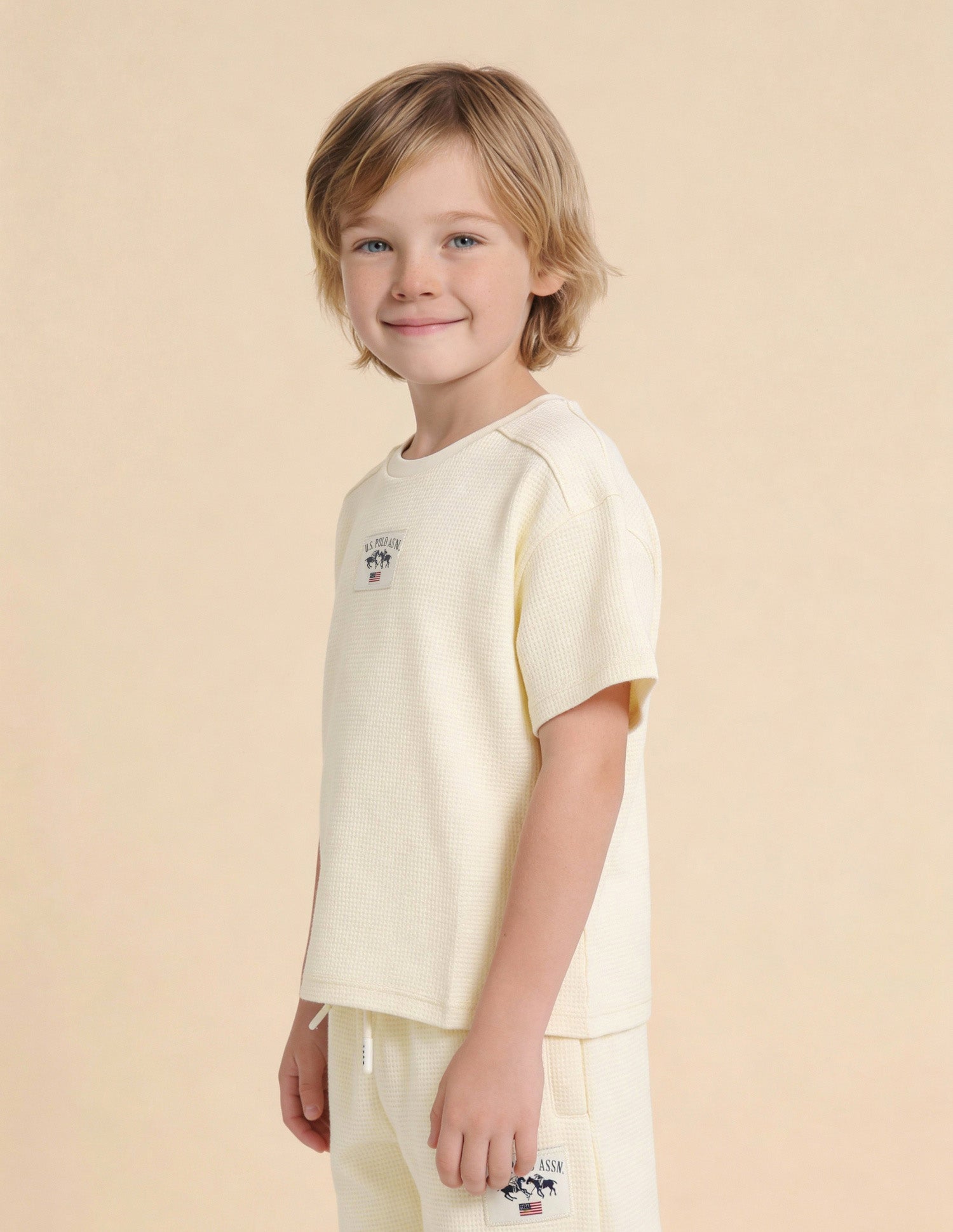 Boys Textured Oversized Fit T-Shirt Off White - U.S. Polo Assn. India | Large