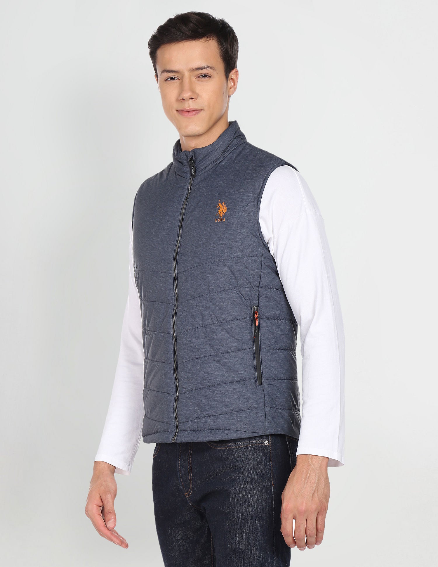 High Neck Sleeveless Solid Padded Jacket Indigo - U.S. POLO ASSN. | Large