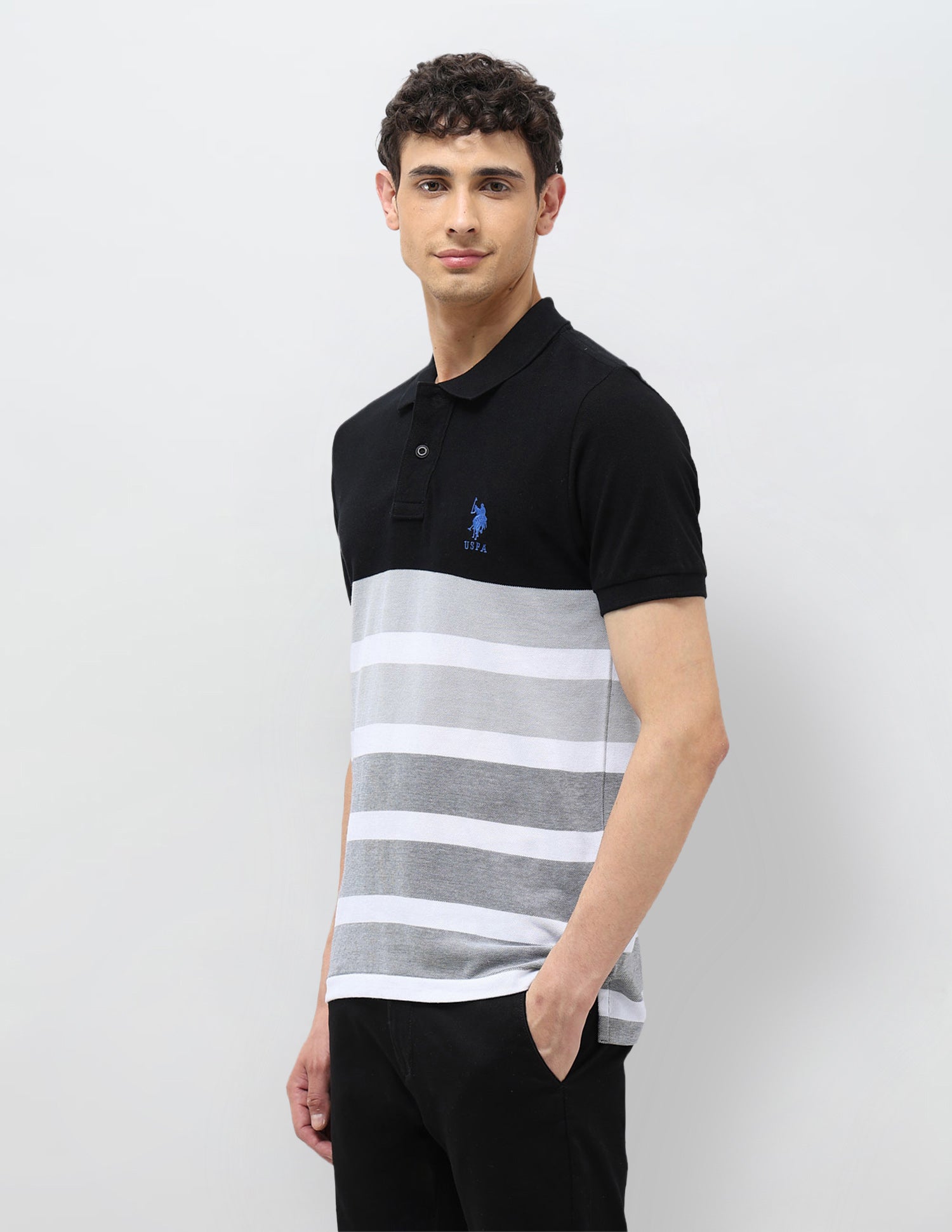 Horizontal Striped Slim Fit Polo shirt Black - U.S. Polo Assn. India | Large
