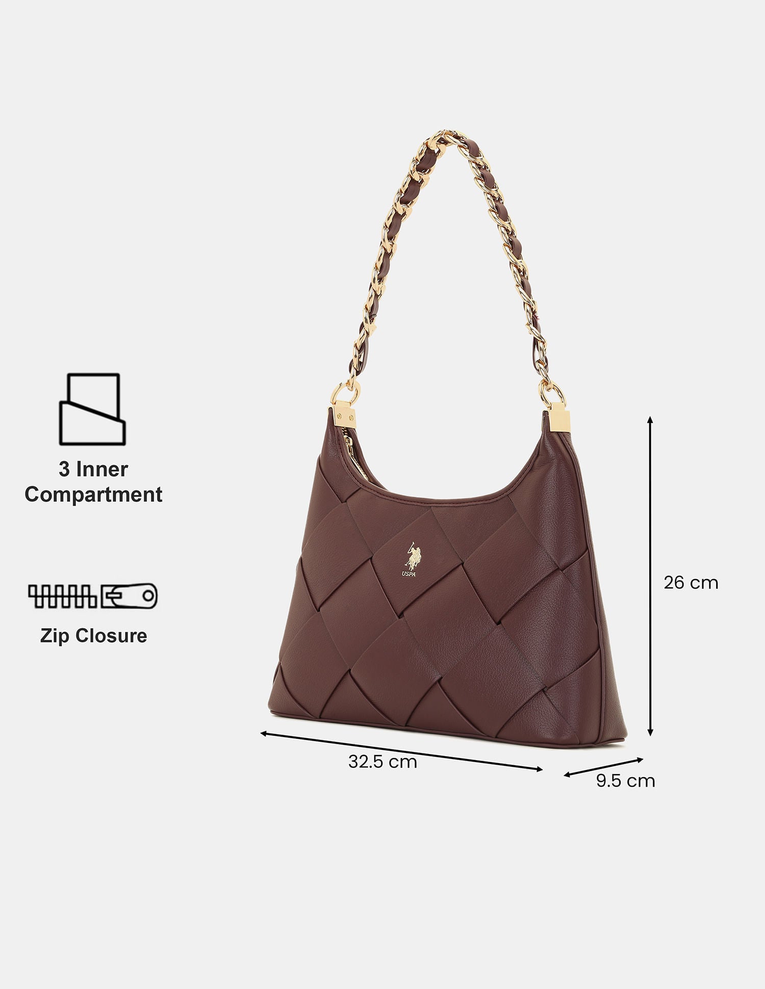 Women Babie Shoulder Bag with Woven Texture Burgundy - U.S. POLO ASSN. | Large