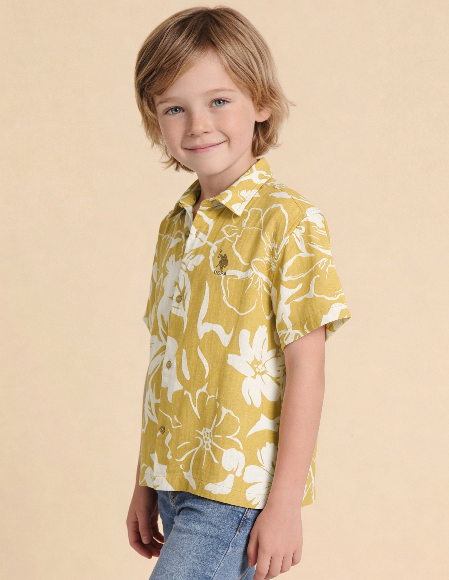 Floral Printed Boxy Fit Shirt Yellow - U.S. Polo Assn. India | Large