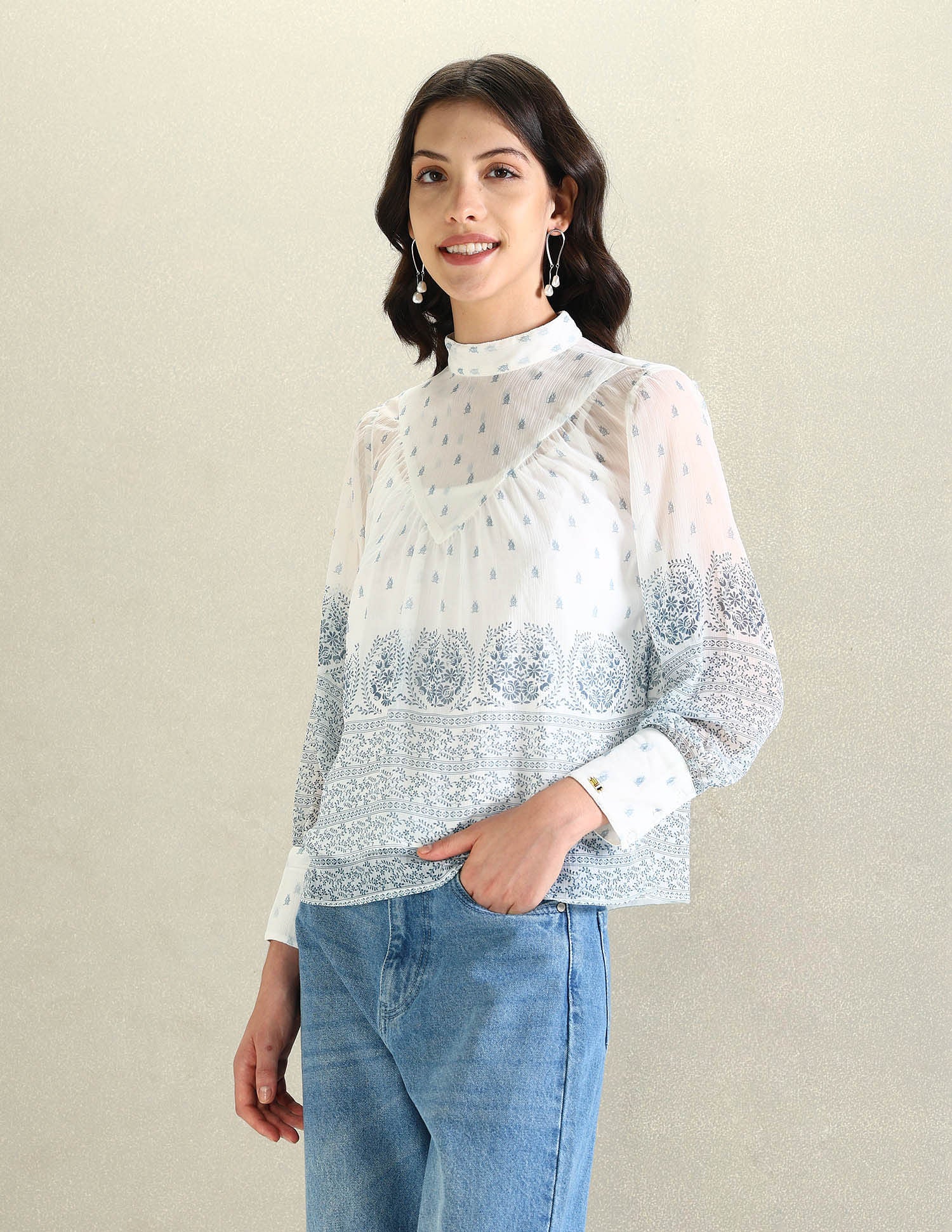 Floral Printed Chiffon Top Off White - U.S. POLO ASSN. | Large