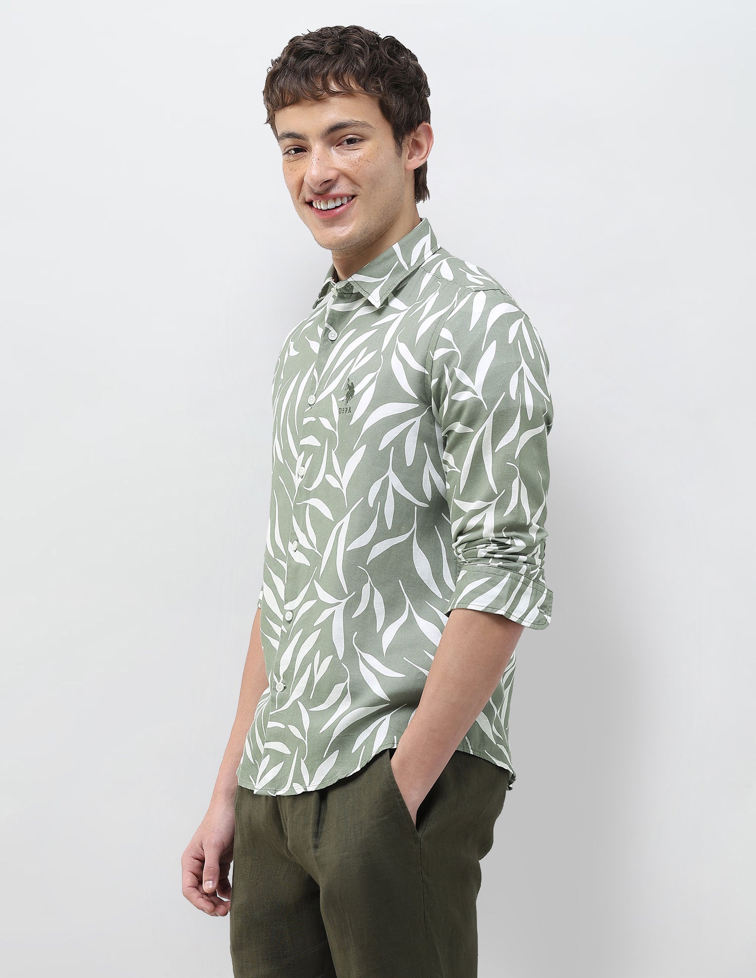 Tropical Printed Regular Fit Shirt Light Green - U.S. Polo Assn. India | Large