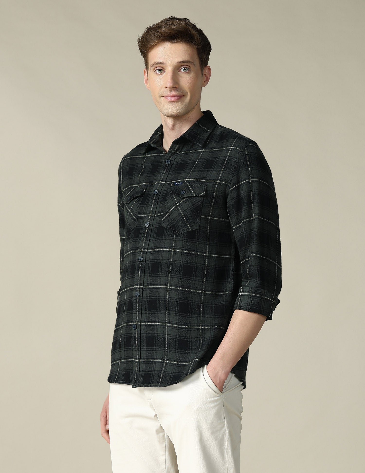 Tartan Checked Regular Fit Shacket Olive - U.S. Polo Assn. India | Large