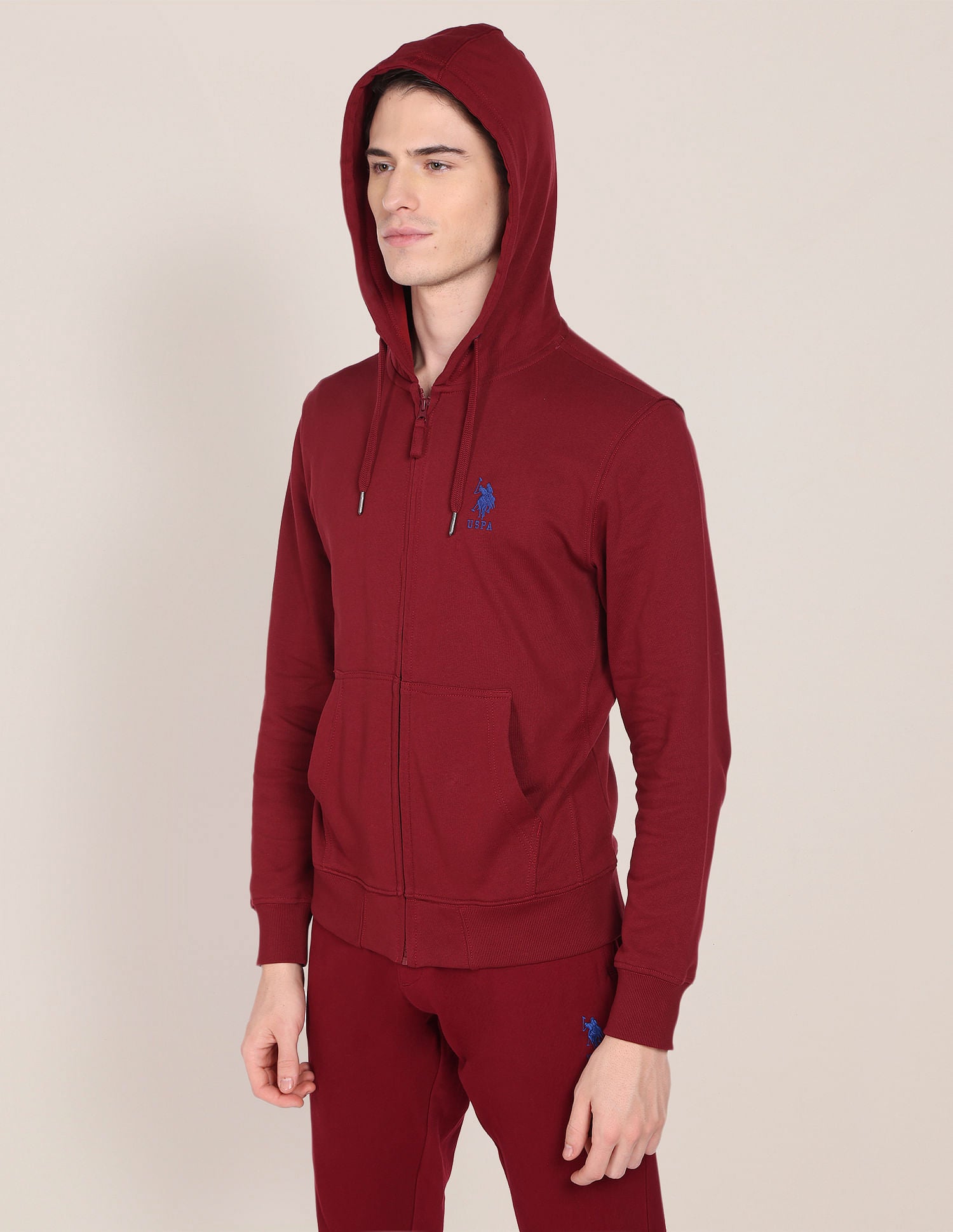 Solid Hooded Sweatshirt Dark Red - U.S. Polo Assn. India | Large