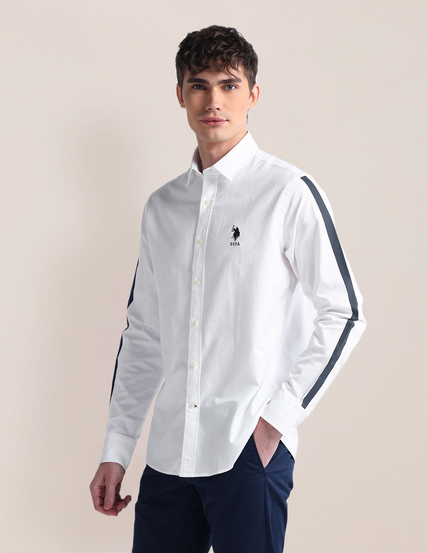 Semi-Cutaway Collar Long Sleeve Shirt White - U.S. POLO ASSN. | Large