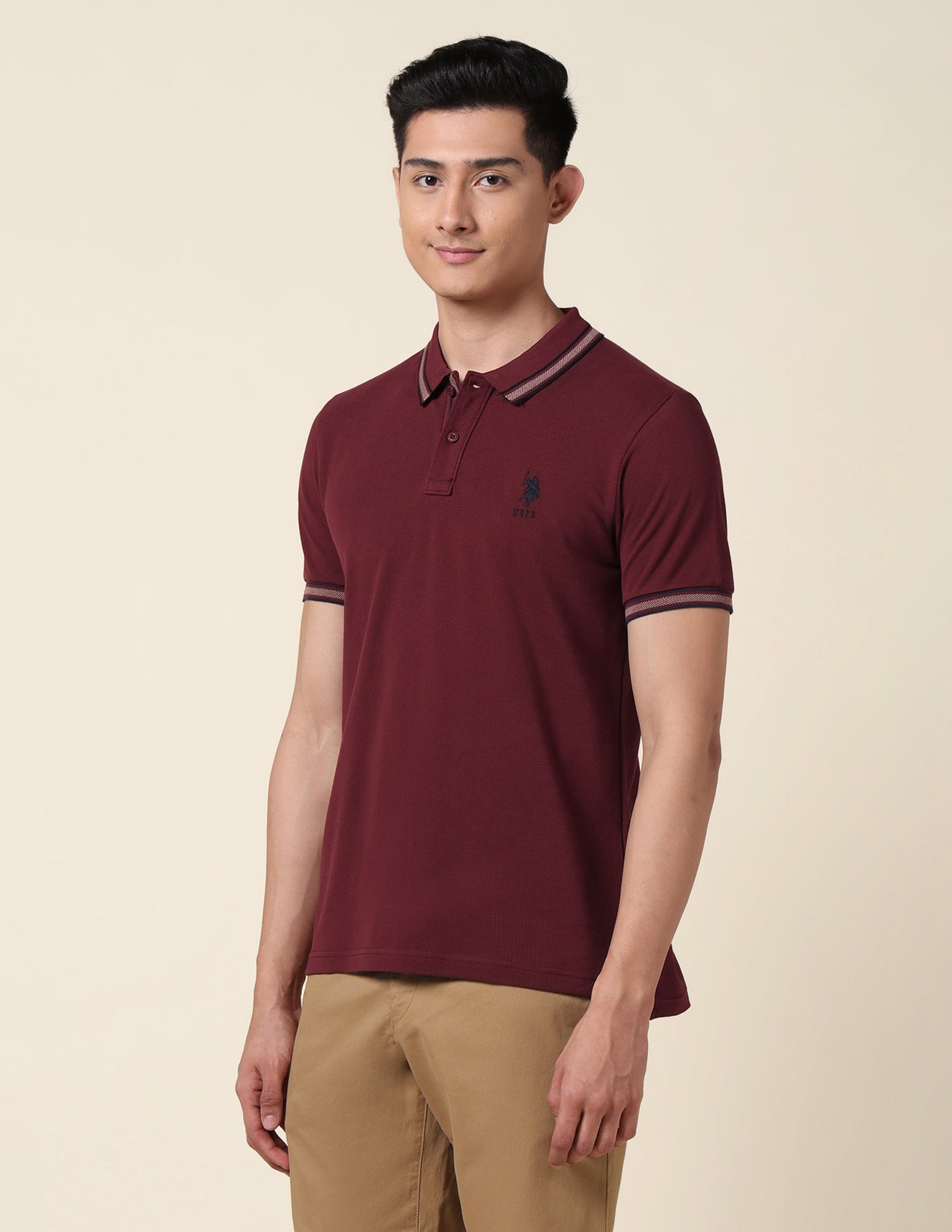Slim Fit Pure Cotton Polo Shirt Maroon - U.S. Polo Assn. India | Large